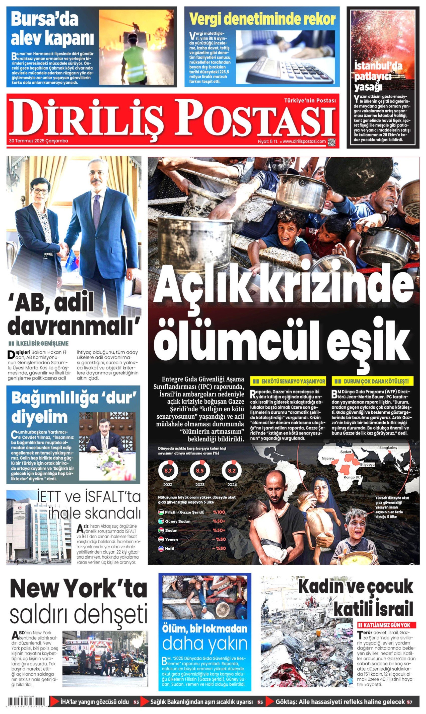 30 Temmuz 2025 gazete manşetleri