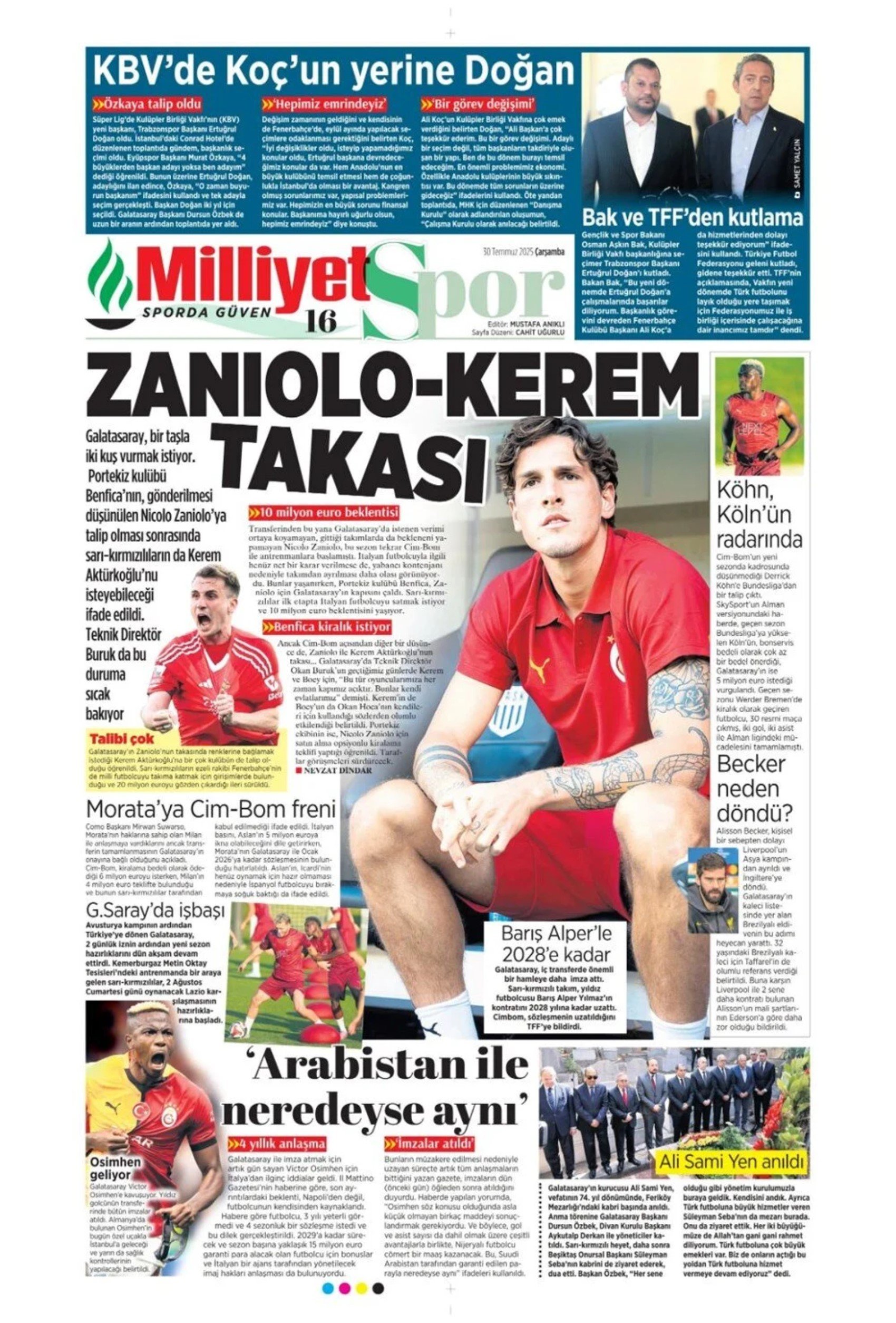 Sporda günün manşetleri... Galatasaray'da kaleci mesaisi: Ya Sergen ya Mancini