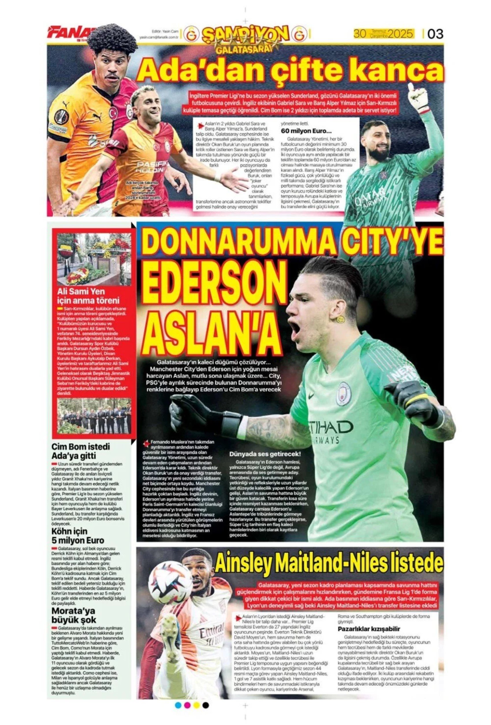 Sporda günün manşetleri... Galatasaray'da kaleci mesaisi: Ya Sergen ya Mancini