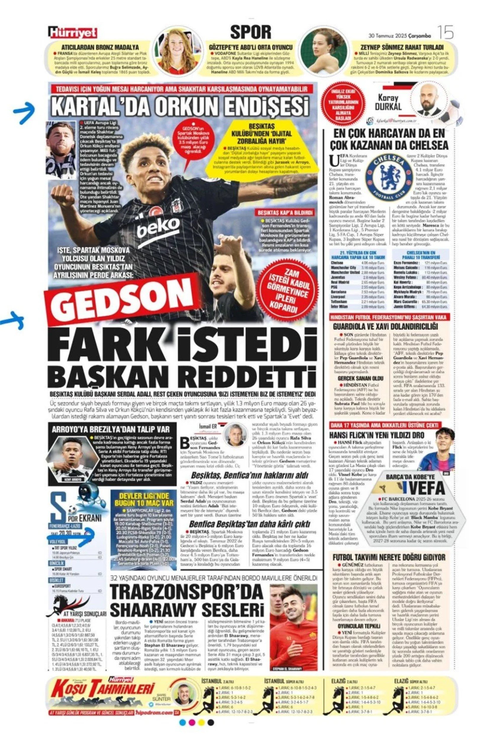 Sporda günün manşetleri... Galatasaray'da kaleci mesaisi: Ya Sergen ya Mancini