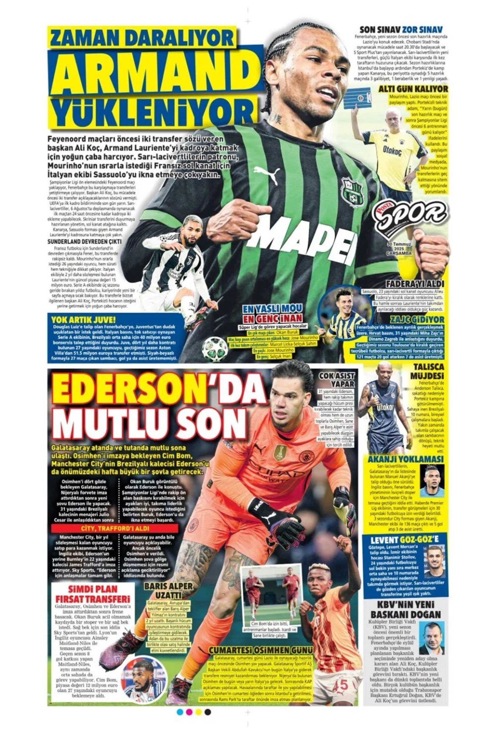 Sporda günün manşetleri... Galatasaray'da kaleci mesaisi: Ya Sergen ya Mancini