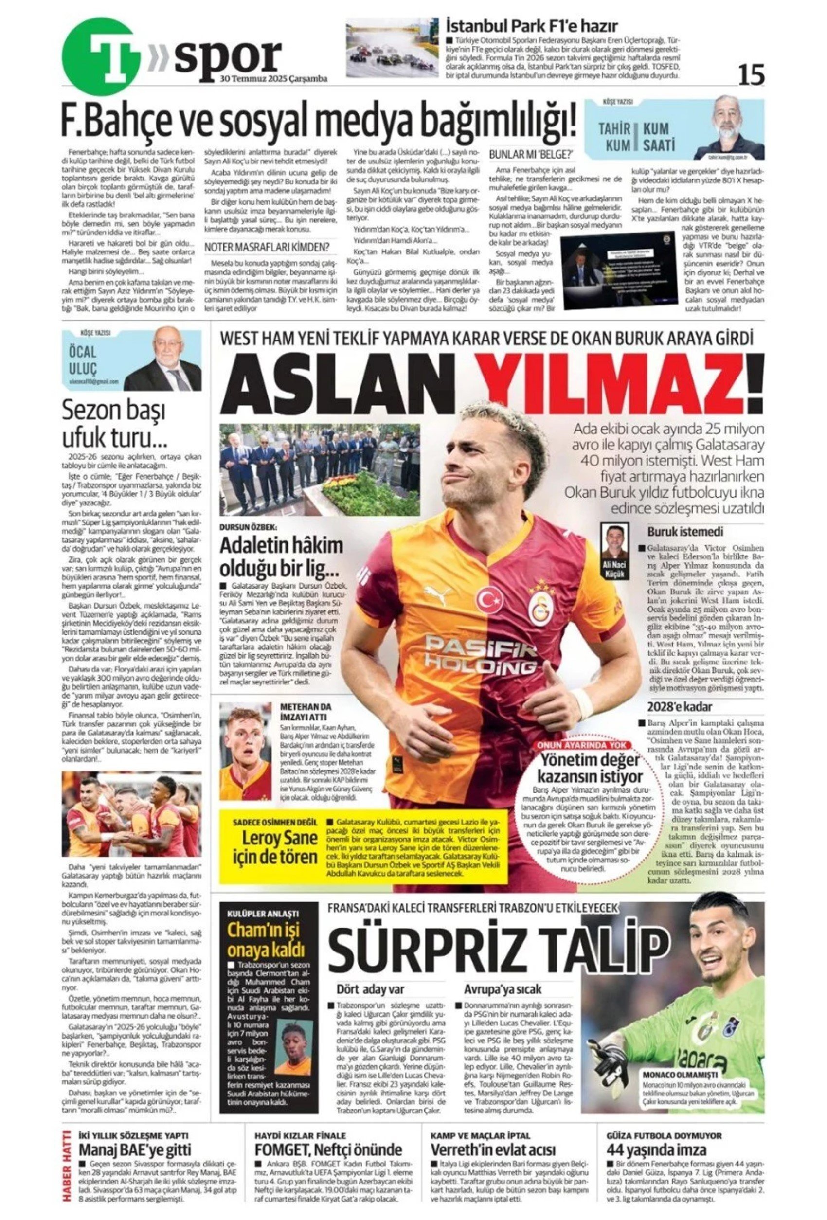 Sporda günün manşetleri... Galatasaray'da kaleci mesaisi: Ya Sergen ya Mancini