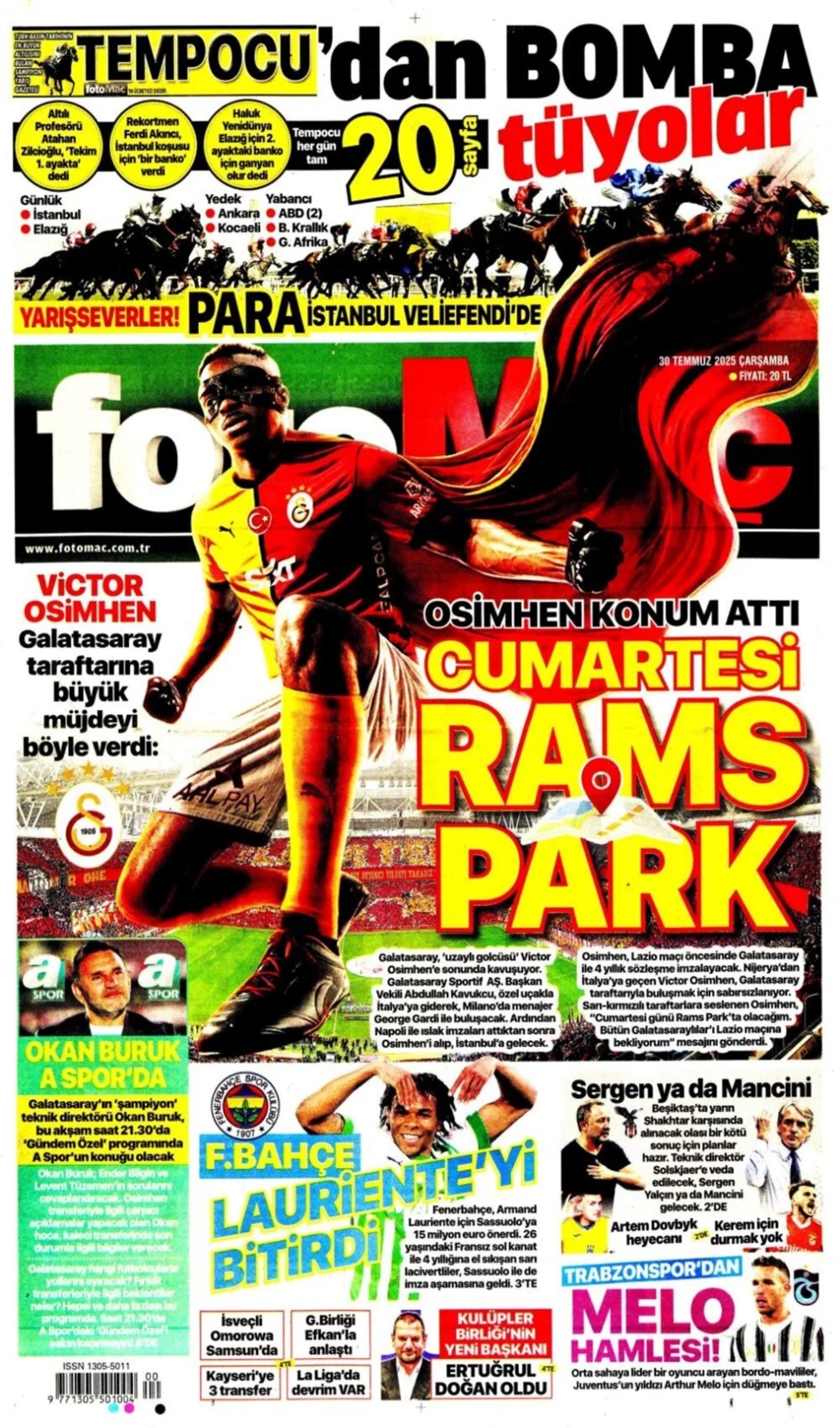 Sporda günün manşetleri... Galatasaray'da kaleci mesaisi: Ya Sergen ya Mancini