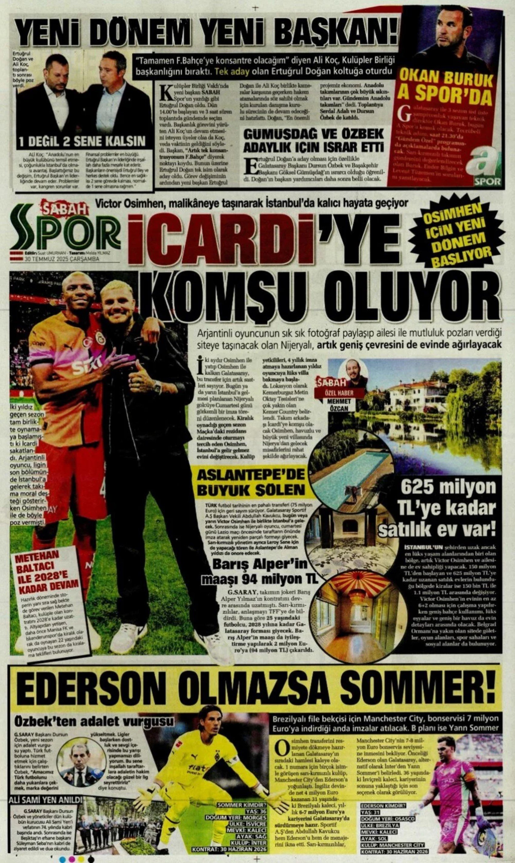 Sporda günün manşetleri... Galatasaray'da kaleci mesaisi: Ya Sergen ya Mancini