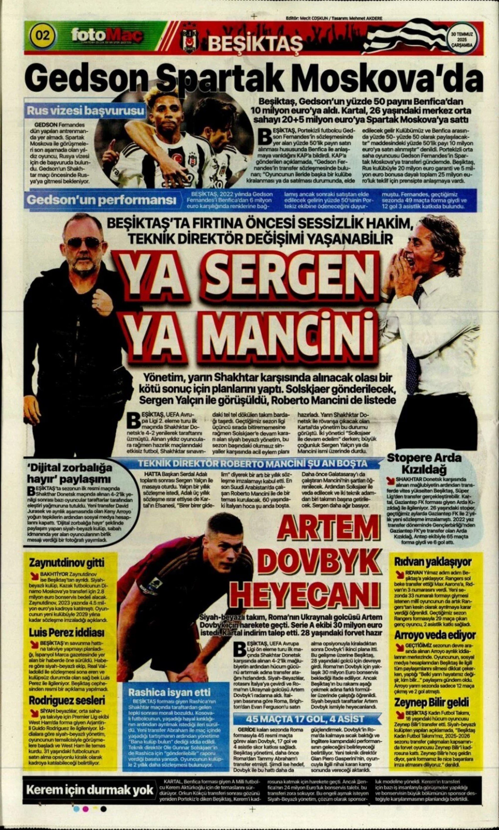 Sporda günün manşetleri... Galatasaray'da kaleci mesaisi: Ya Sergen ya Mancini