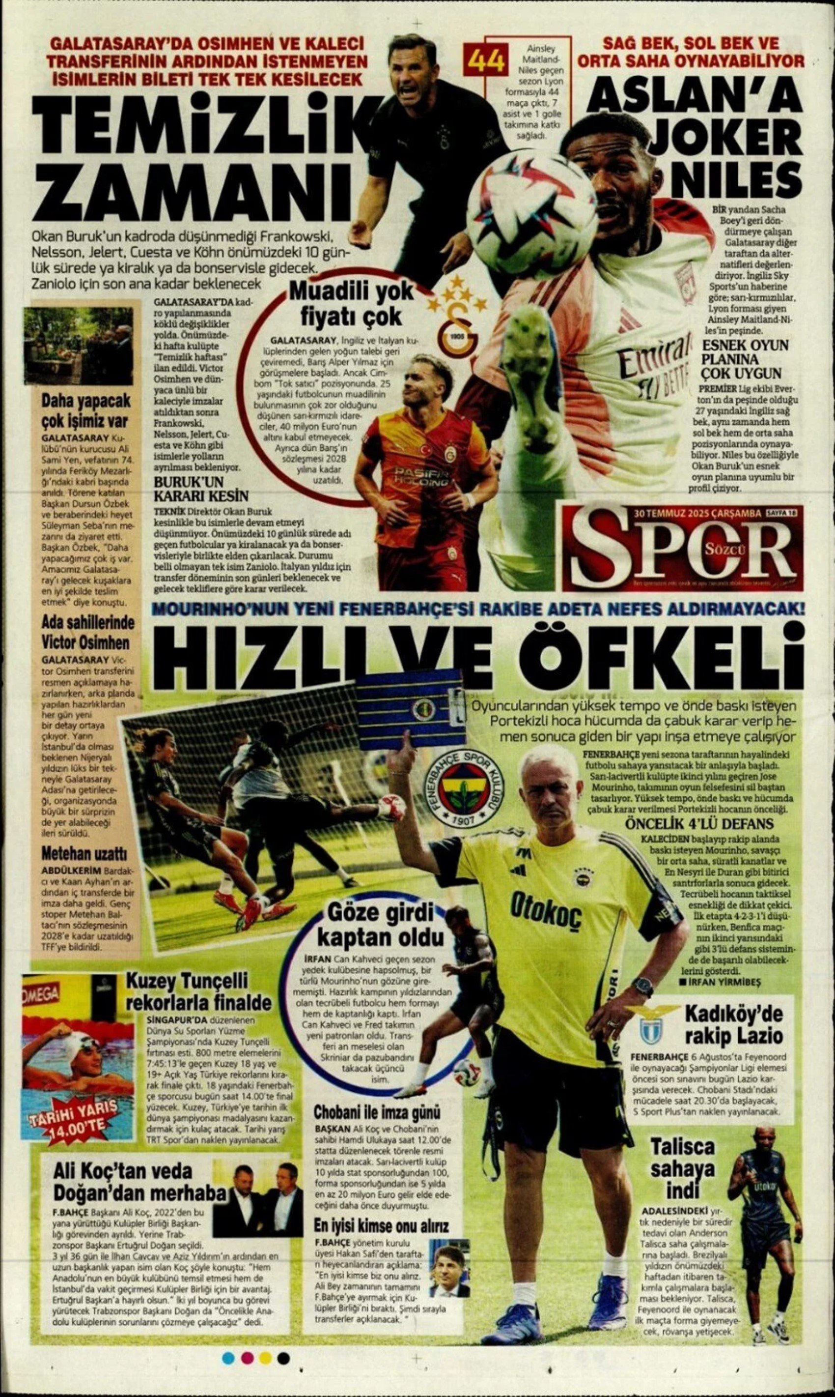 Sporda günün manşetleri... Galatasaray'da kaleci mesaisi: Ya Sergen ya Mancini