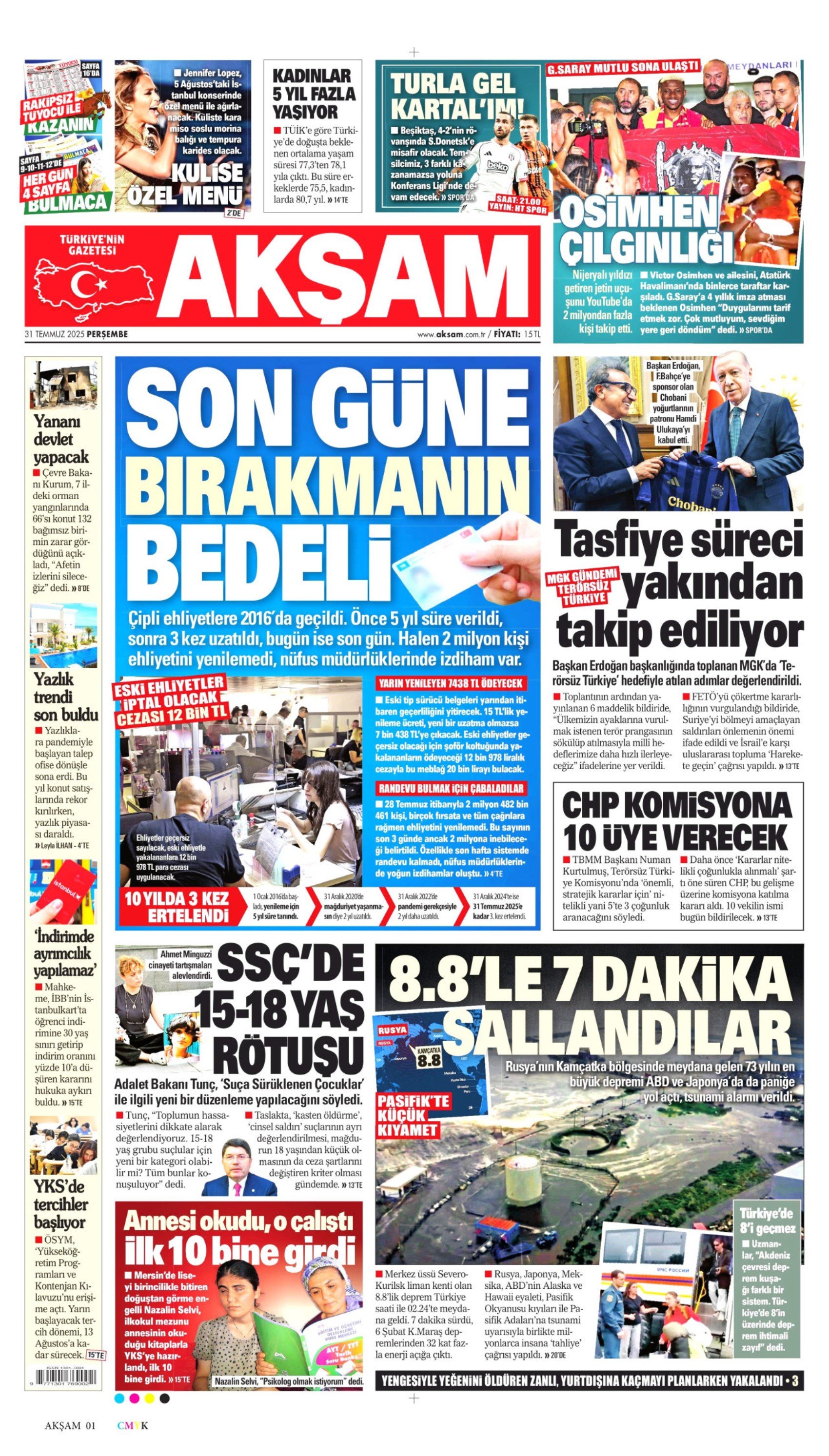 31 Temmuz 2025 gazete manşetleri: Gazeteler, Özgür Özel’in komisyon kararını nasıl gördü?