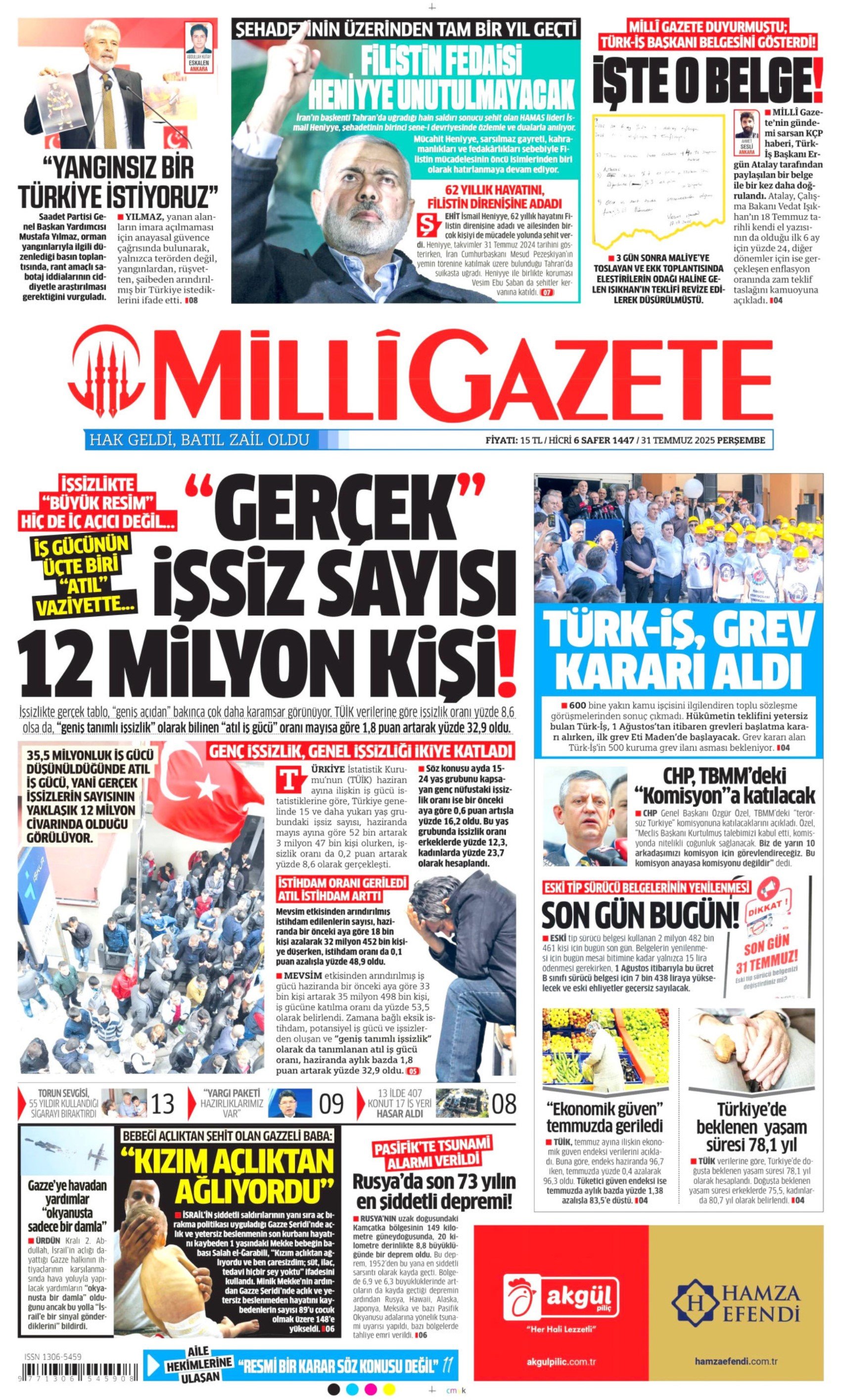 31 Temmuz 2025 gazete manşetleri: Gazeteler, Özgür Özel’in komisyon kararını nasıl gördü?