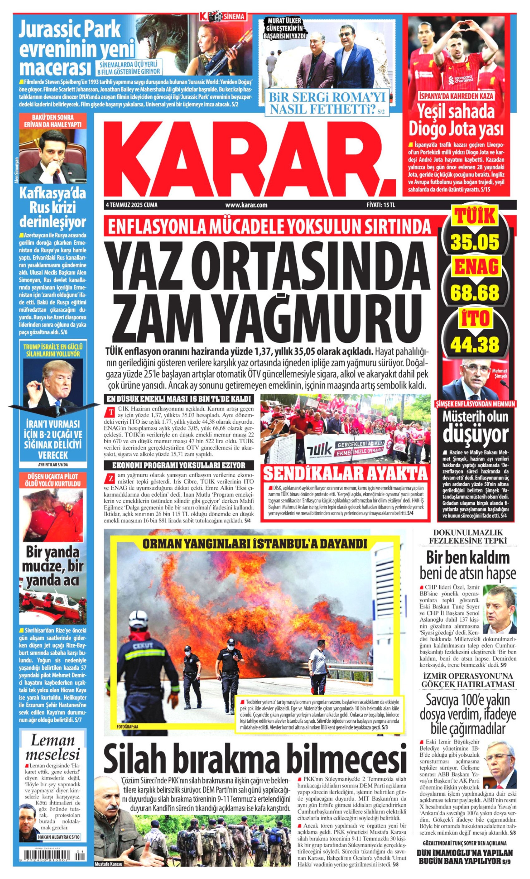 4 Temmuz 2025 gazete manşetleri: Türkiye orman yangınlarıyla sarsıldı! Önce can sonra Azerbaycan