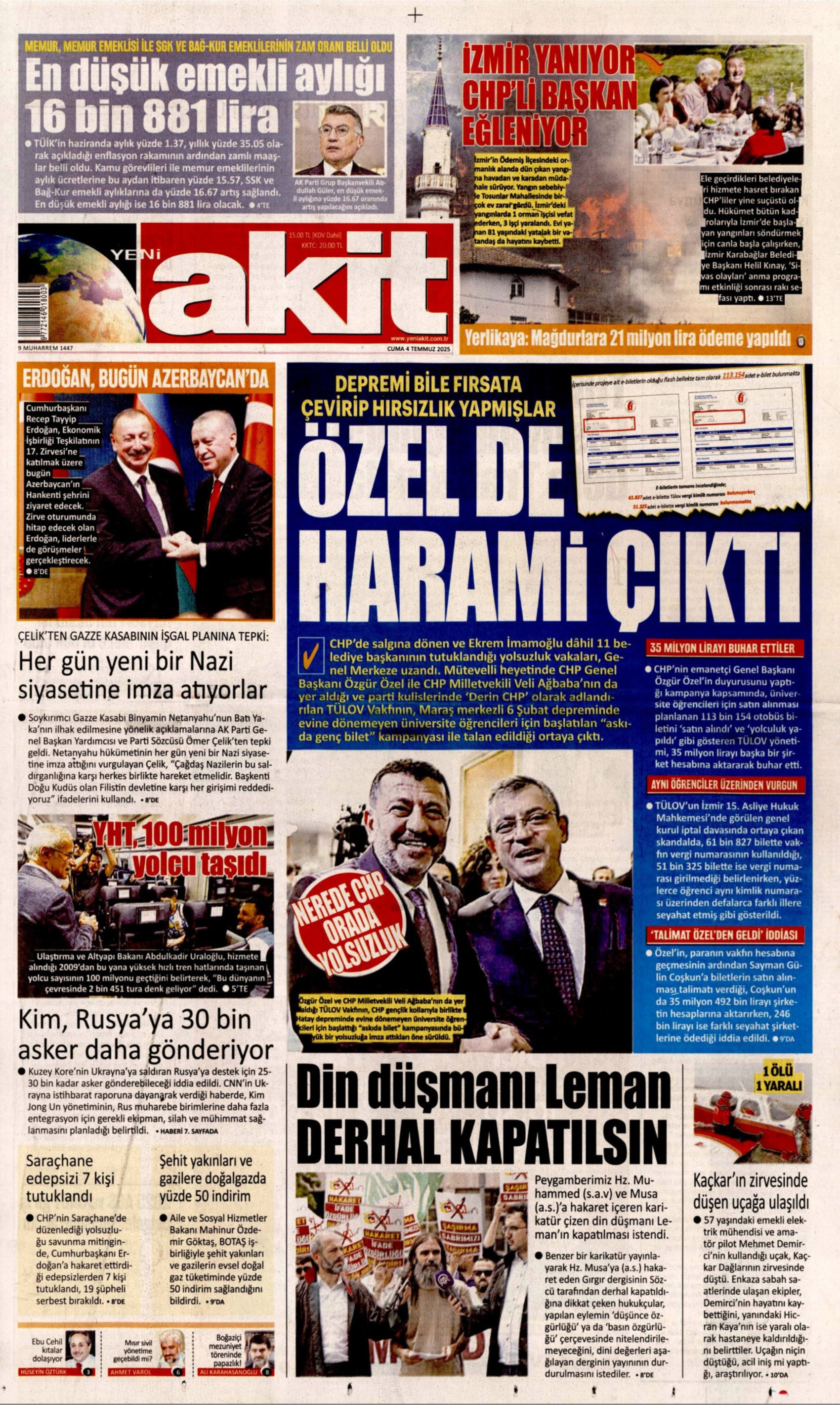 4 Temmuz 2025 gazete manşetleri: Türkiye orman yangınlarıyla sarsıldı! Önce can sonra Azerbaycan