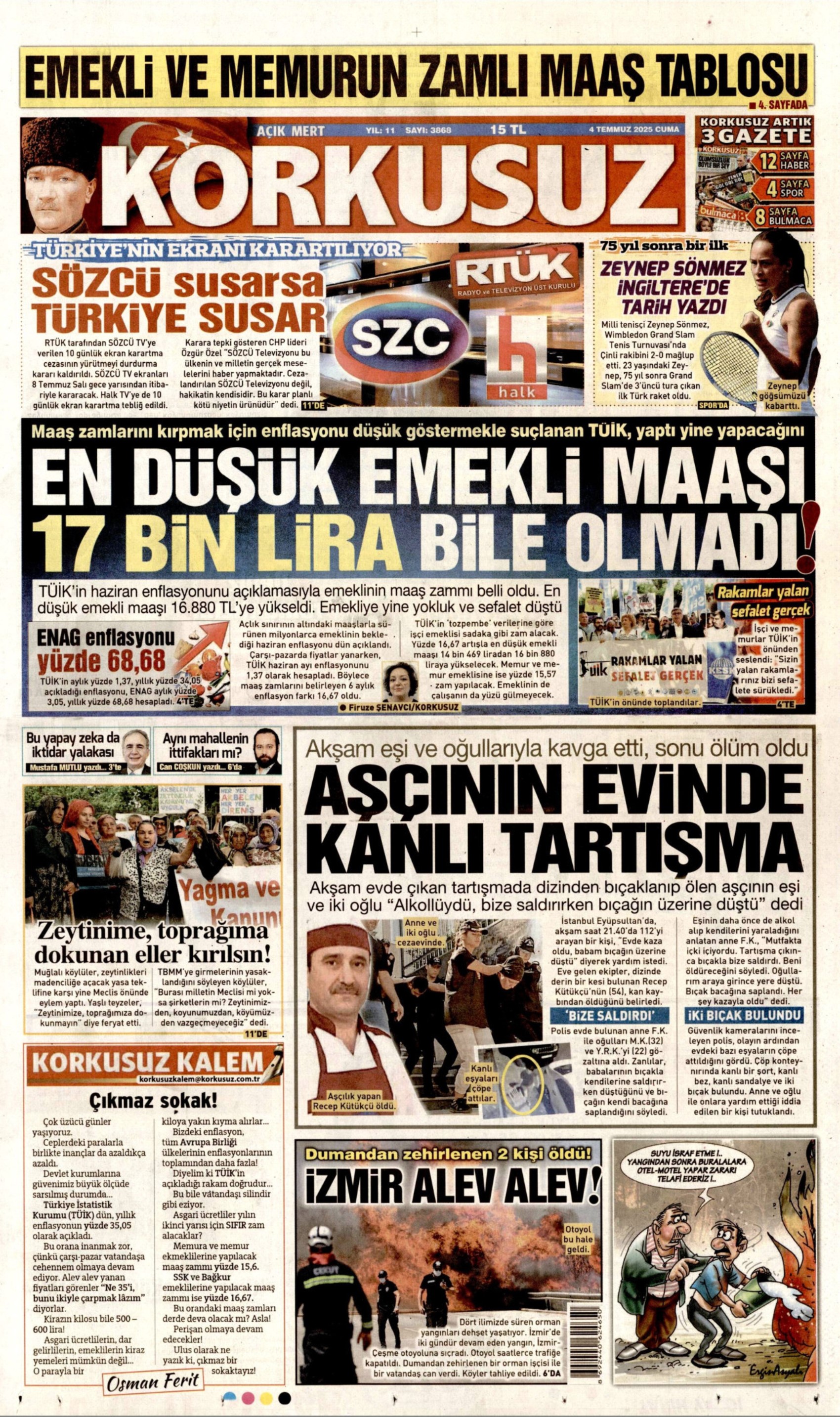 4 Temmuz 2025 gazete manşetleri: Türkiye orman yangınlarıyla sarsıldı! Önce can sonra Azerbaycan
