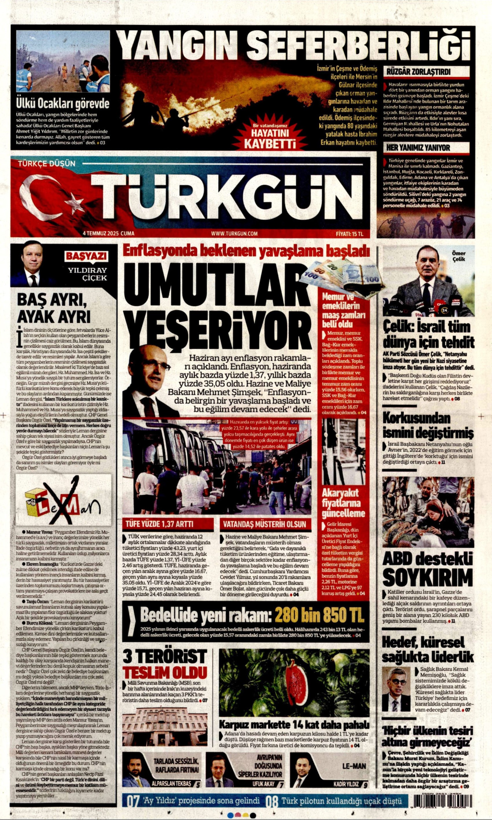 4 Temmuz 2025 gazete manşetleri: Türkiye orman yangınlarıyla sarsıldı! Önce can sonra Azerbaycan
