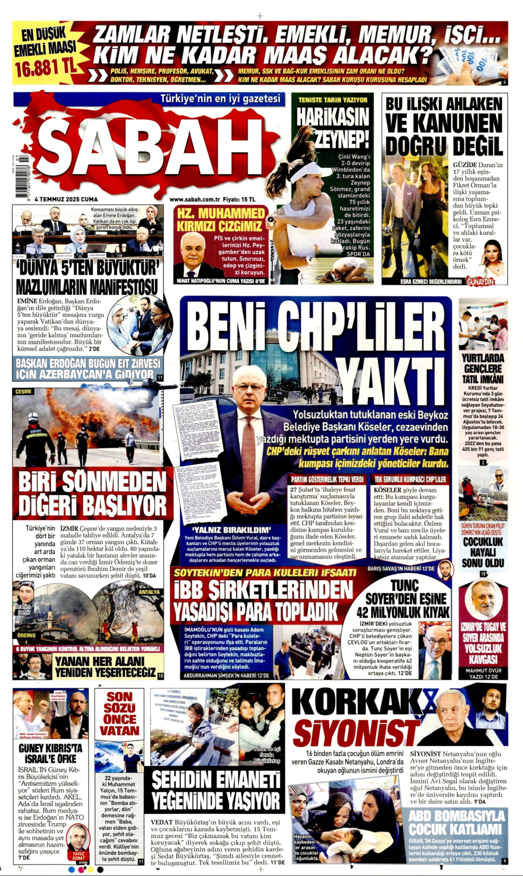 4 Temmuz 2025 gazete manşetleri: Türkiye orman yangınlarıyla sarsıldı! Önce can sonra Azerbaycan