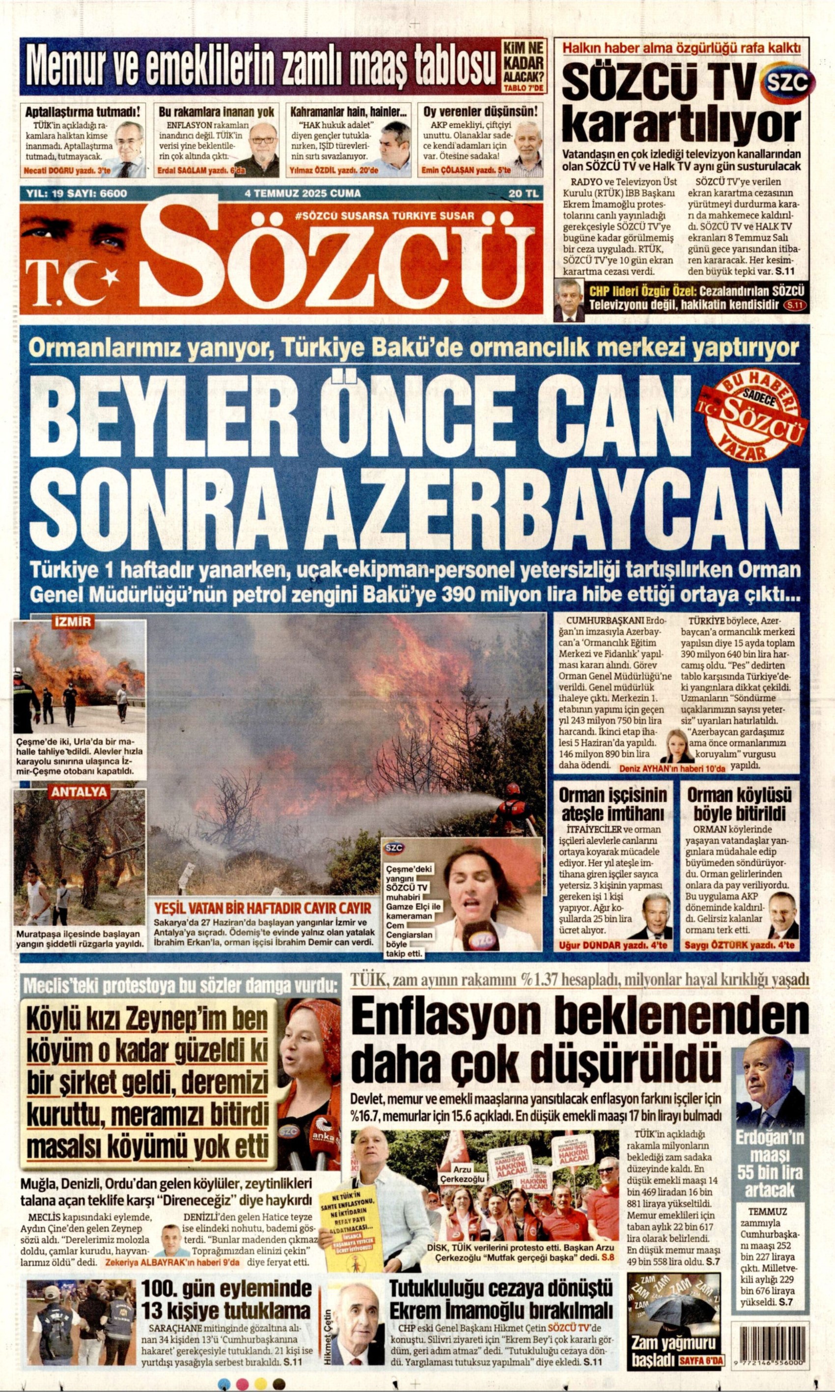 4 Temmuz 2025 gazete manşetleri: Türkiye orman yangınlarıyla sarsıldı! Önce can sonra Azerbaycan