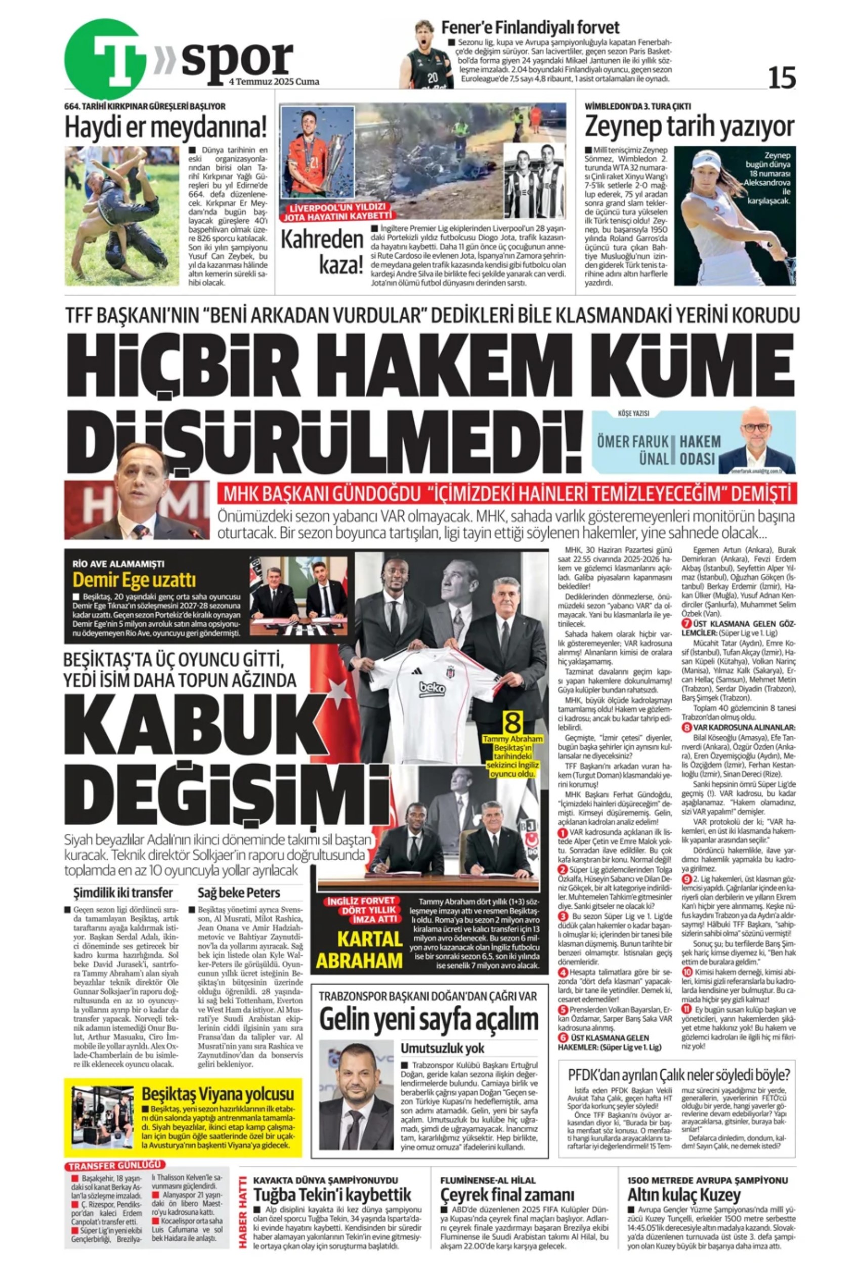 Sporda günün manşetleri... Fenerbahçe'de gündem Douglas Luiz, Galatasaray çizme'den haber bekliyor