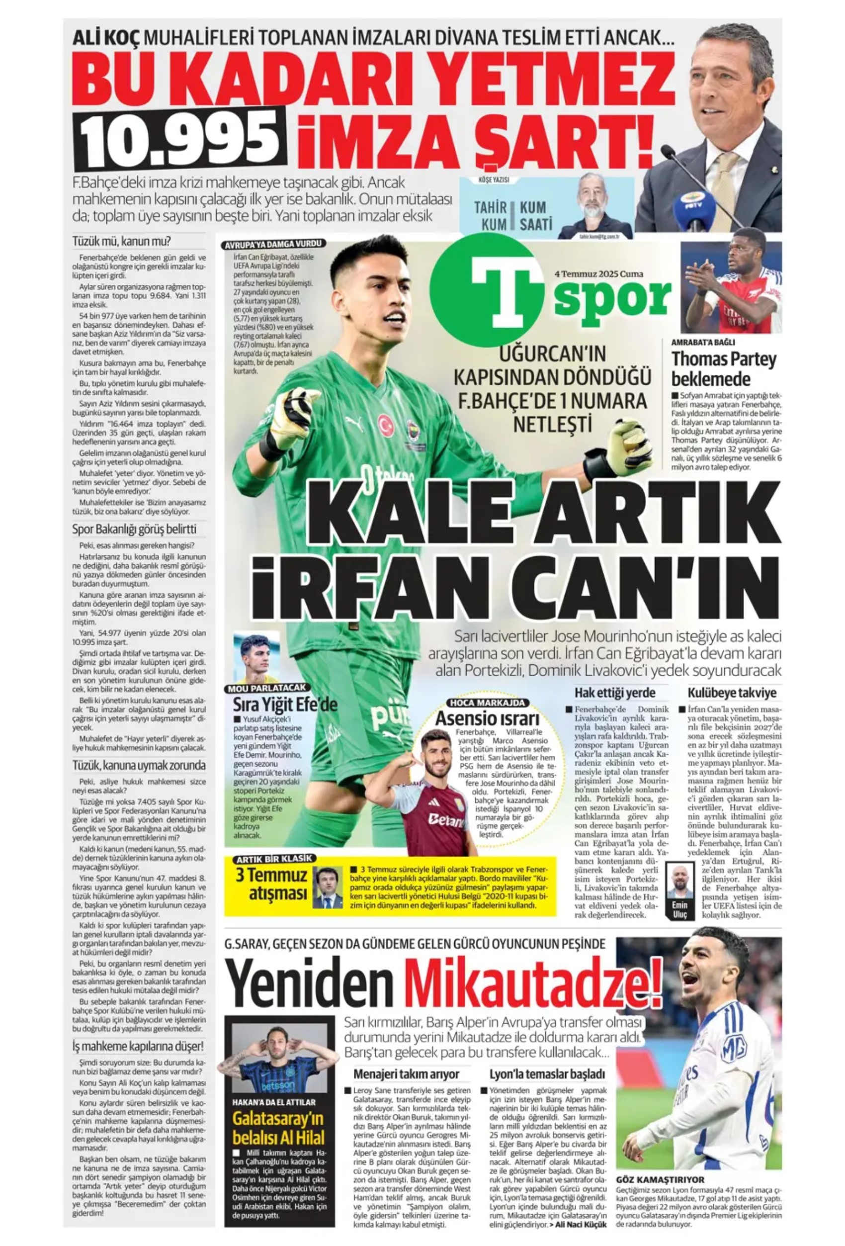 Sporda günün manşetleri... Fenerbahçe'de gündem Douglas Luiz, Galatasaray çizme'den haber bekliyor