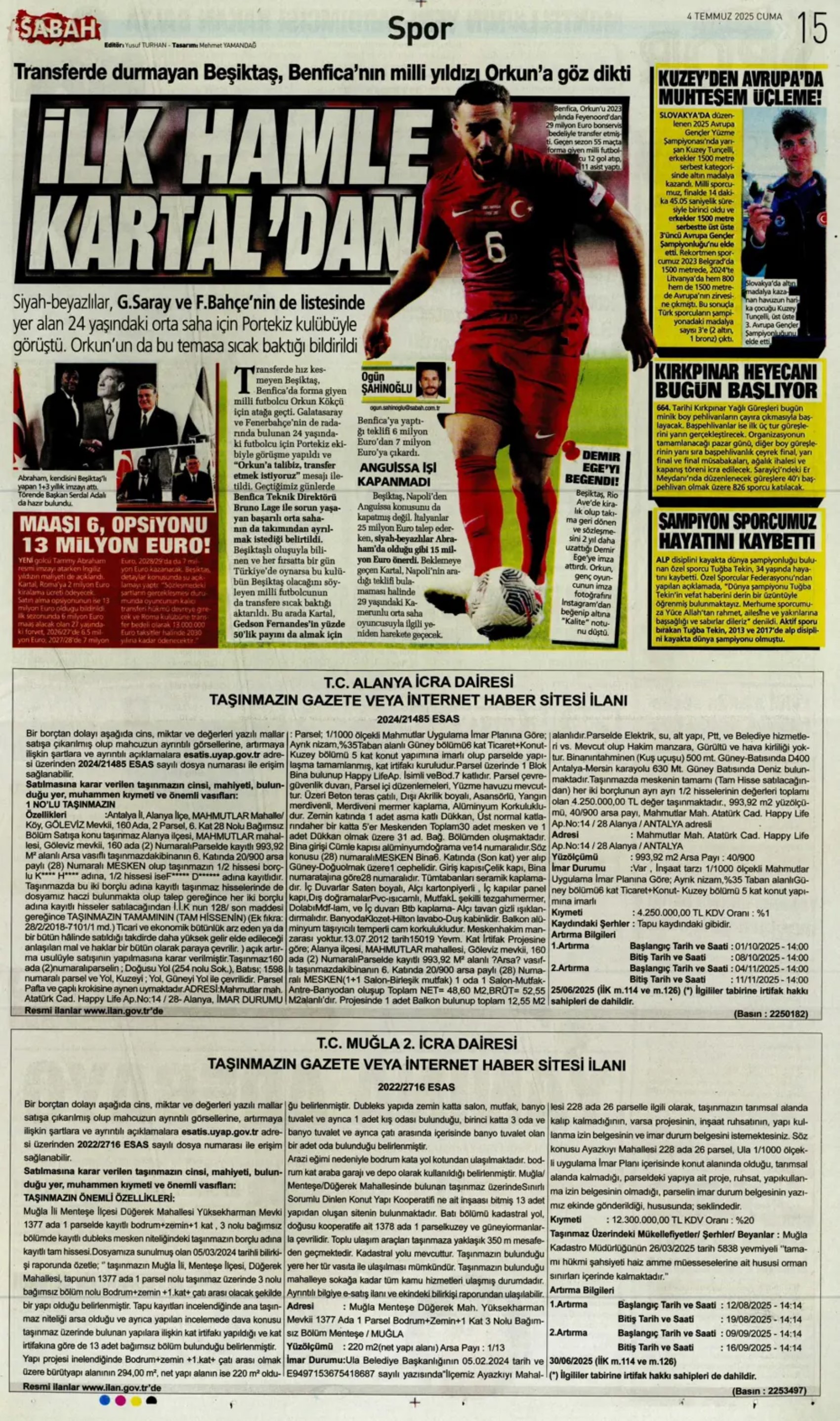 Sporda günün manşetleri... Fenerbahçe'de gündem Douglas Luiz, Galatasaray çizme'den haber bekliyor