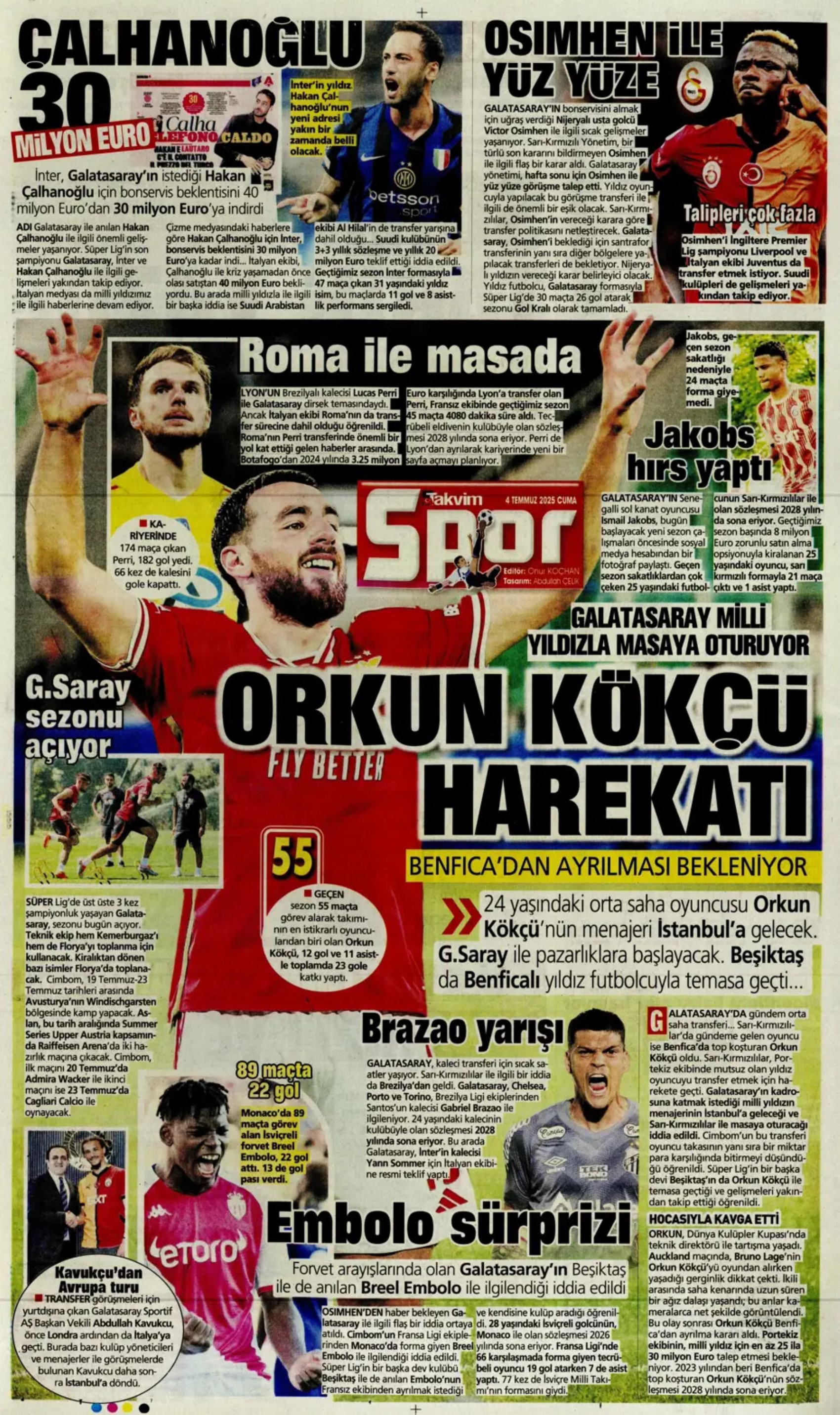 Sporda günün manşetleri... Fenerbahçe'de gündem Douglas Luiz, Galatasaray çizme'den haber bekliyor