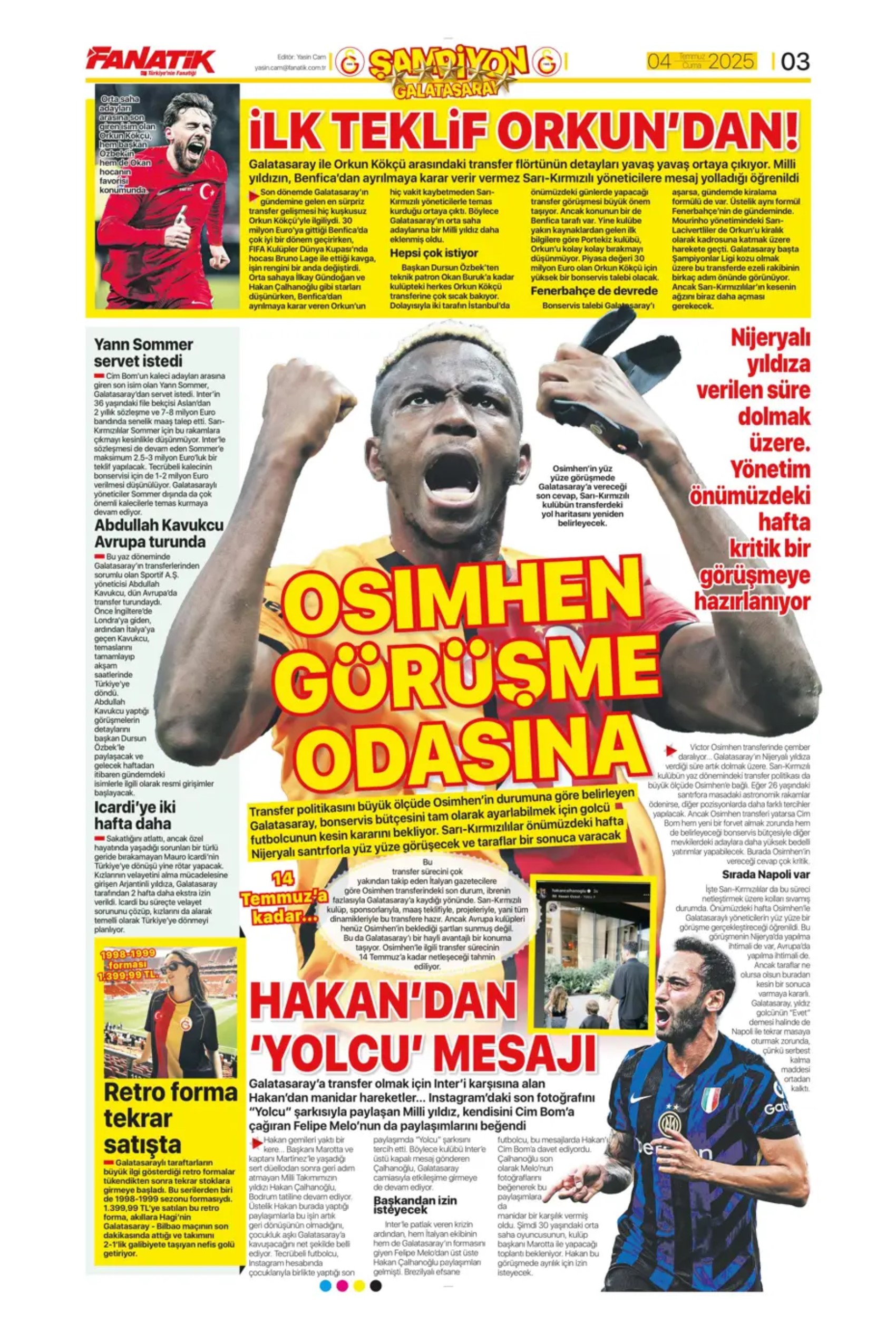 Sporda günün manşetleri... Fenerbahçe'de gündem Douglas Luiz, Galatasaray çizme'den haber bekliyor