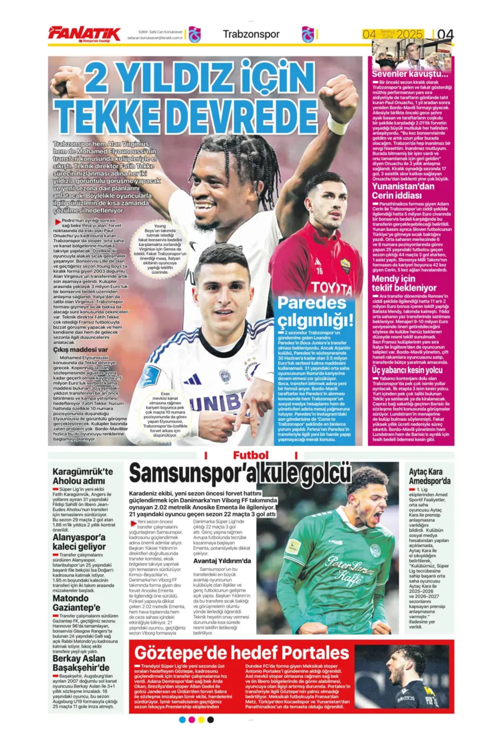 Sporda günün manşetleri... Fenerbahçe'de gündem Douglas Luiz, Galatasaray çizme'den haber bekliyor