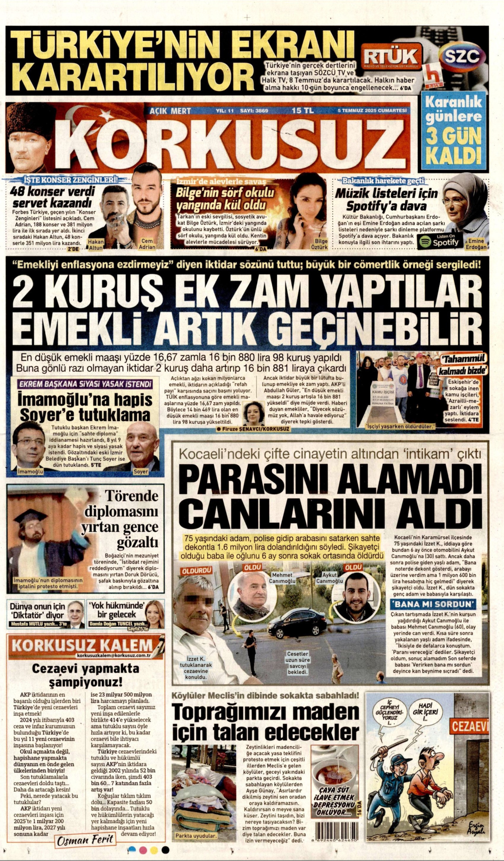 5 Temmuz 2025 gazete manşetleri