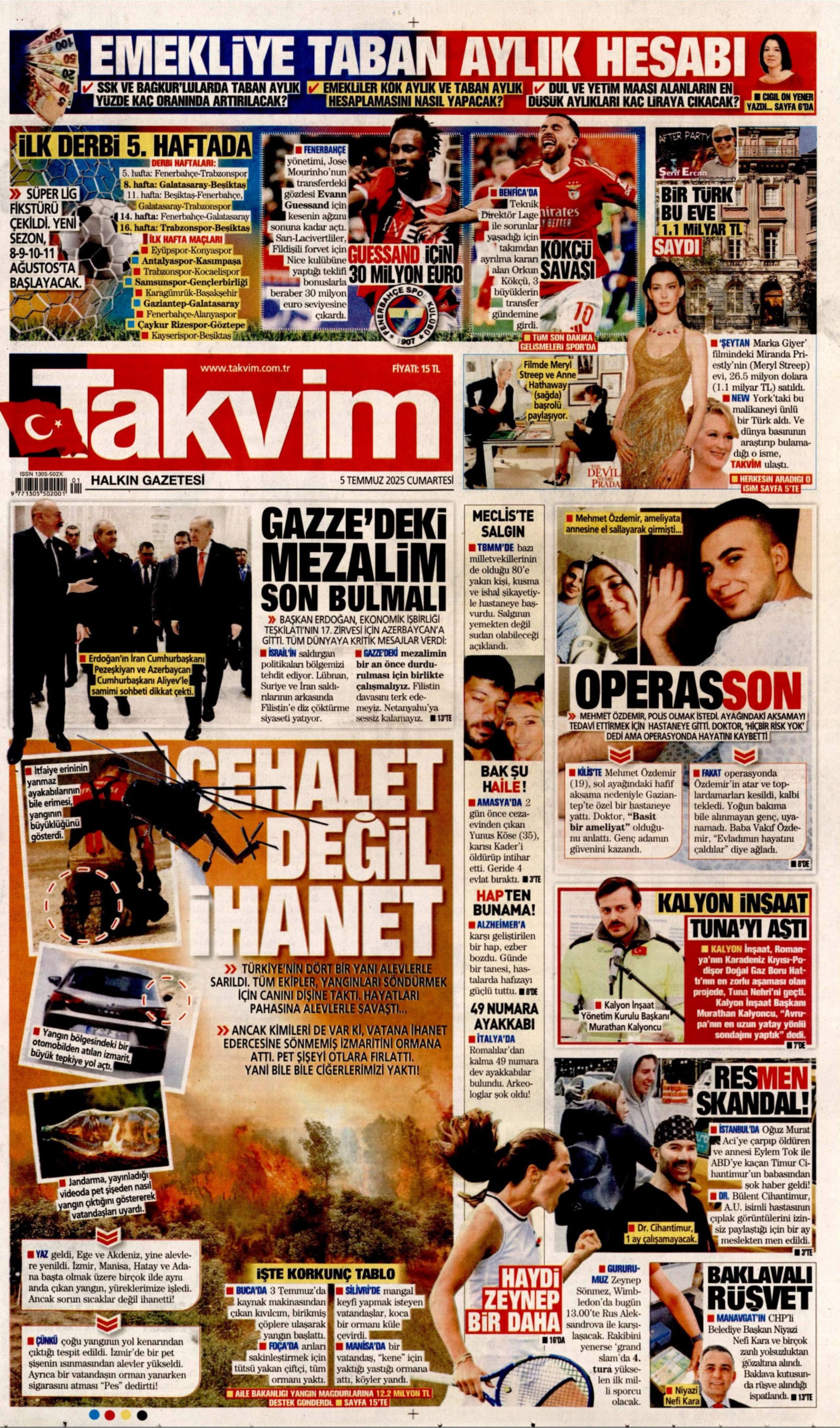 5 Temmuz 2025 gazete manşetleri