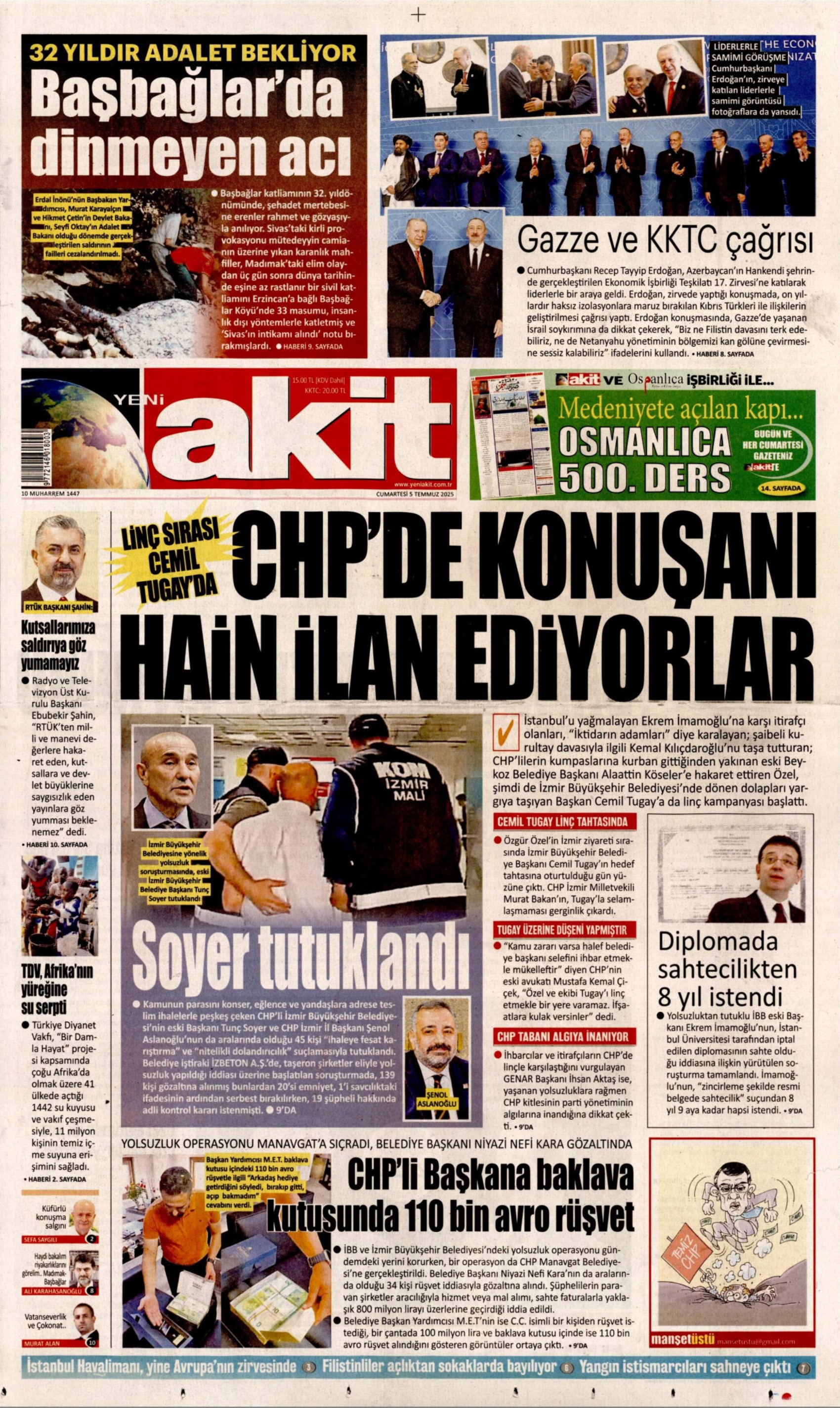 5 Temmuz 2025 gazete manşetleri