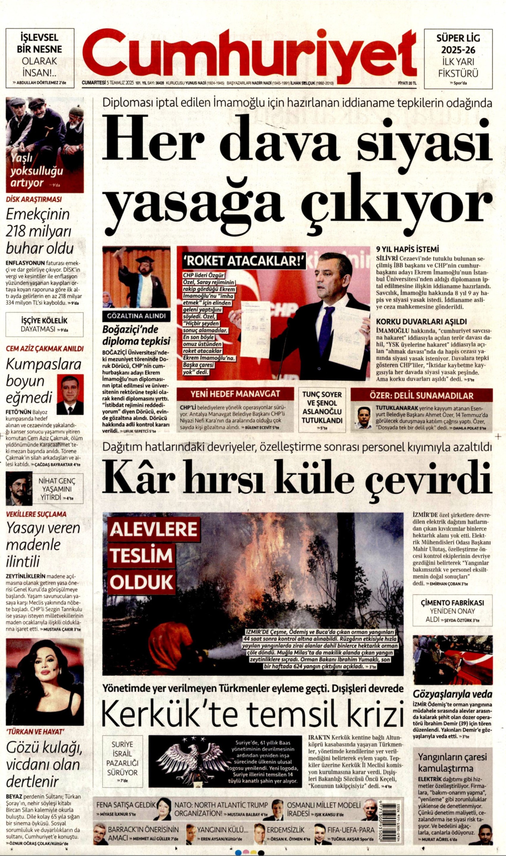 5 Temmuz 2025 gazete manşetleri