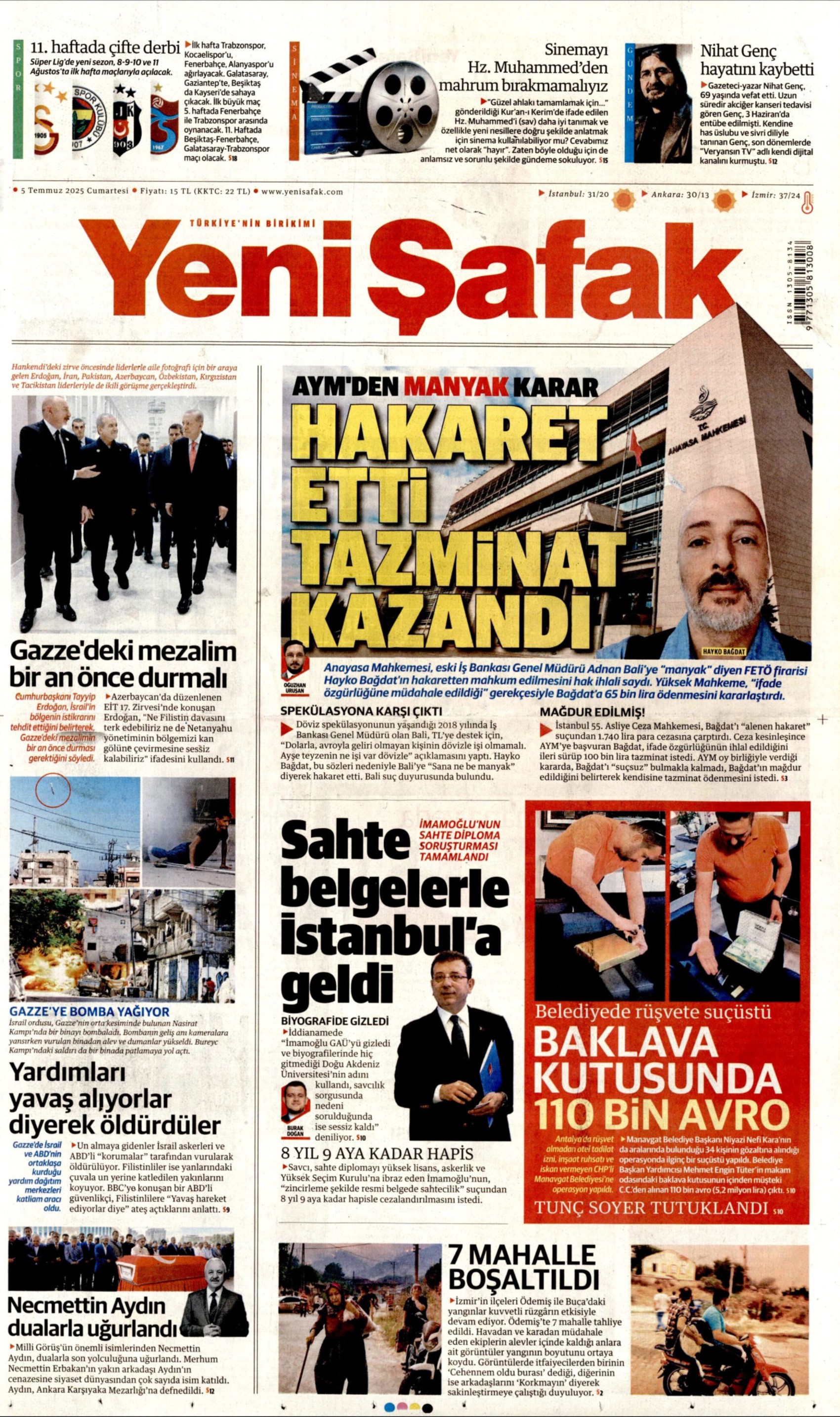 5 Temmuz 2025 gazete manşetleri