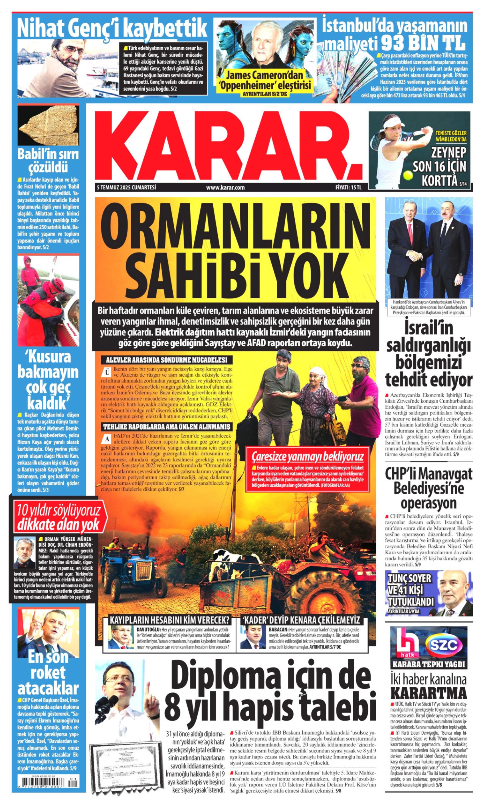 5 Temmuz 2025 gazete manşetleri
