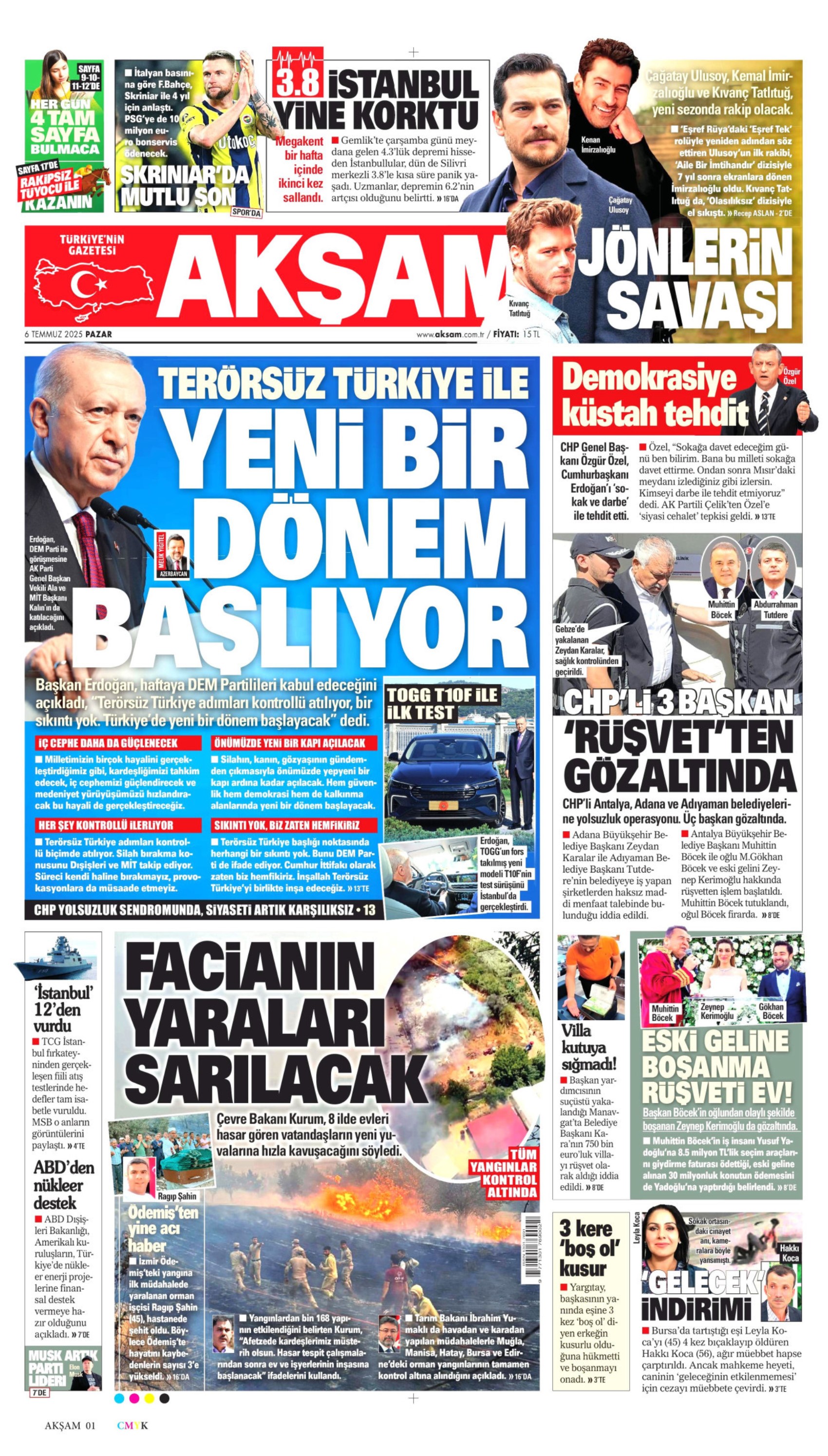 6 Temmuz 2025 gazete manşetleri: Gazeteler, CHP'li belediyelere şafak operasyonunu nasıl gördü?