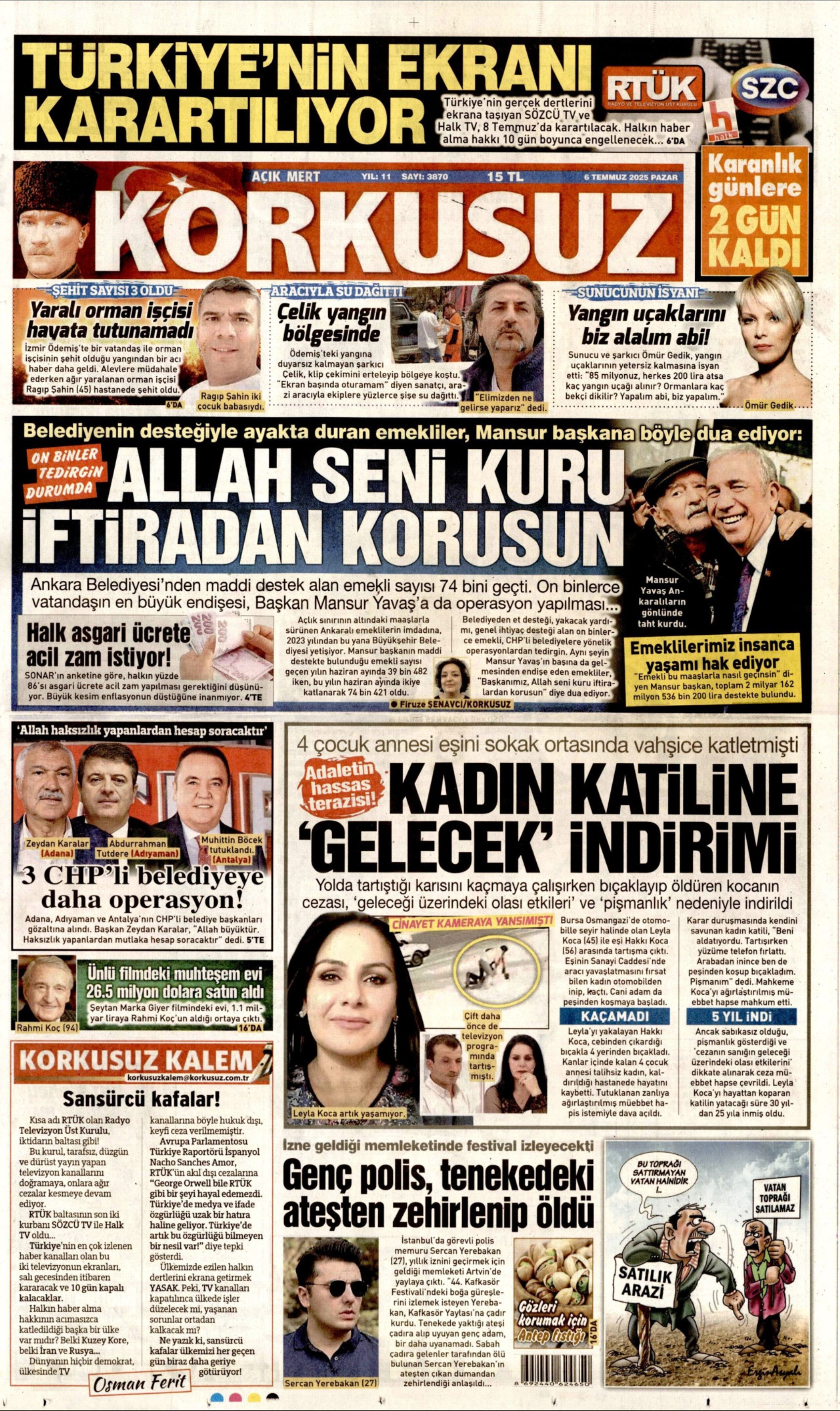 6 Temmuz 2025 gazete manşetleri: Gazeteler, CHP'li belediyelere şafak operasyonunu nasıl gördü?