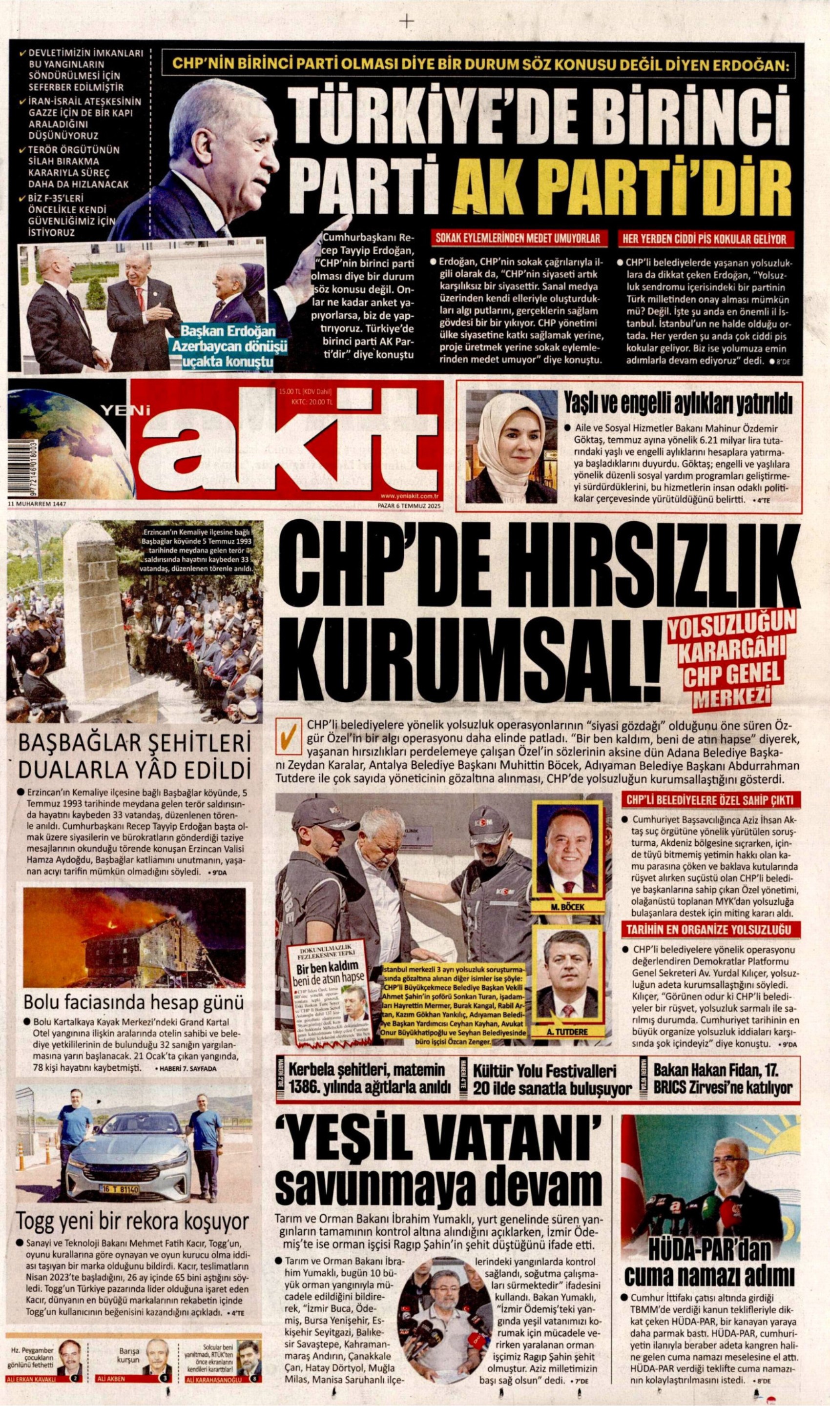6 Temmuz 2025 gazete manşetleri: Gazeteler, CHP'li belediyelere şafak operasyonunu nasıl gördü?