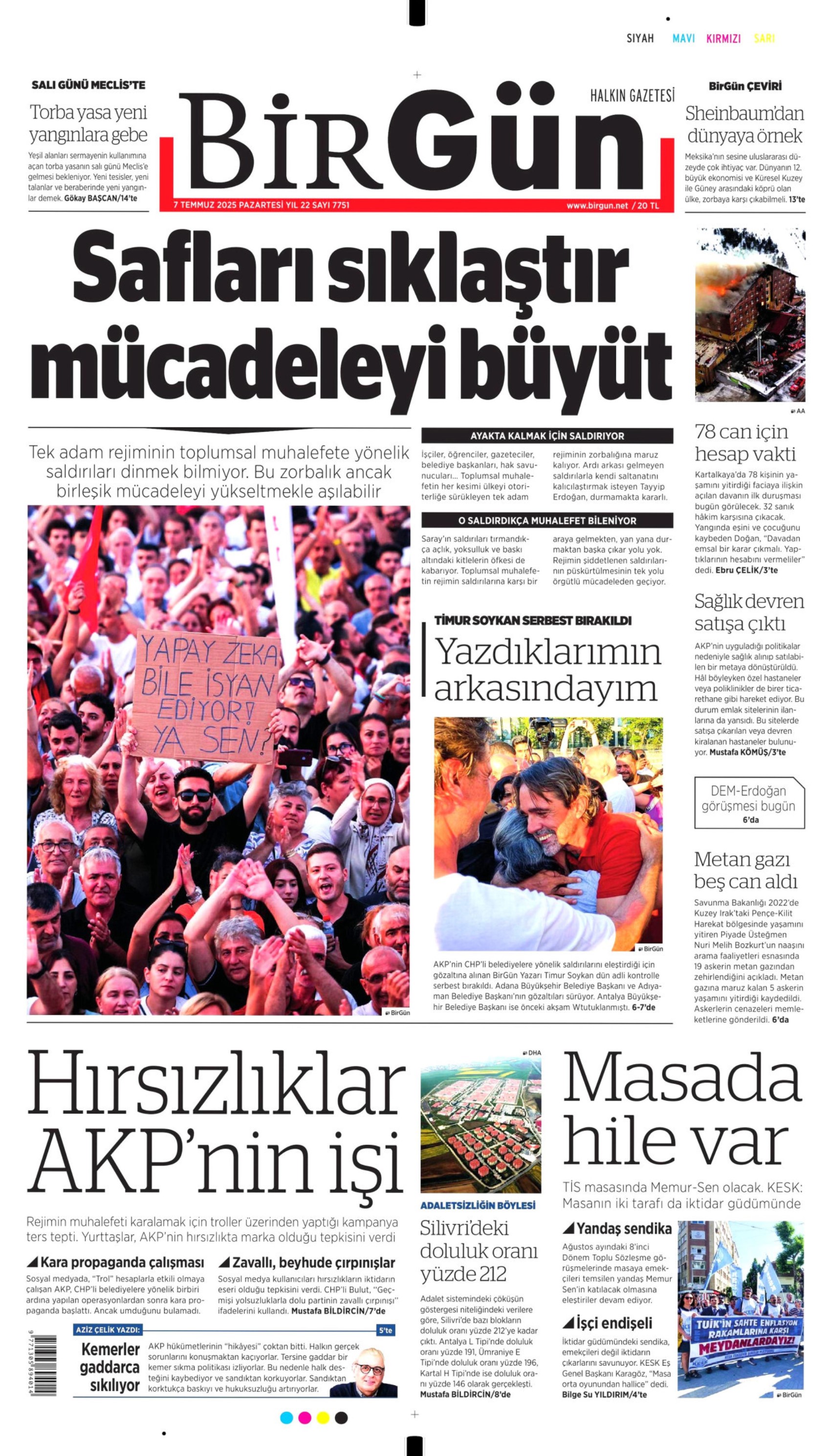7 Temmuz 2025 gazete manşetleri