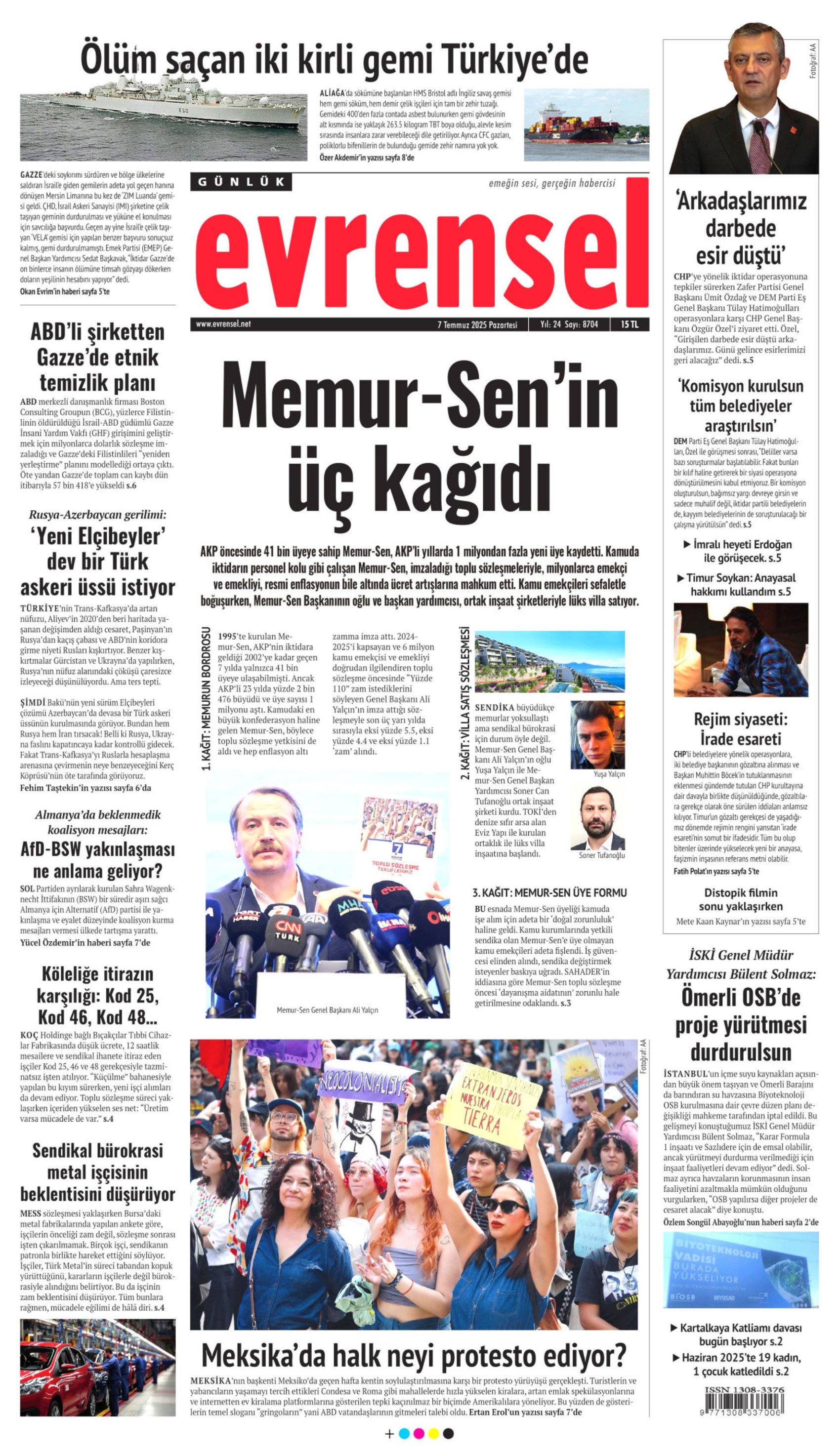 7 Temmuz 2025 gazete manşetleri
