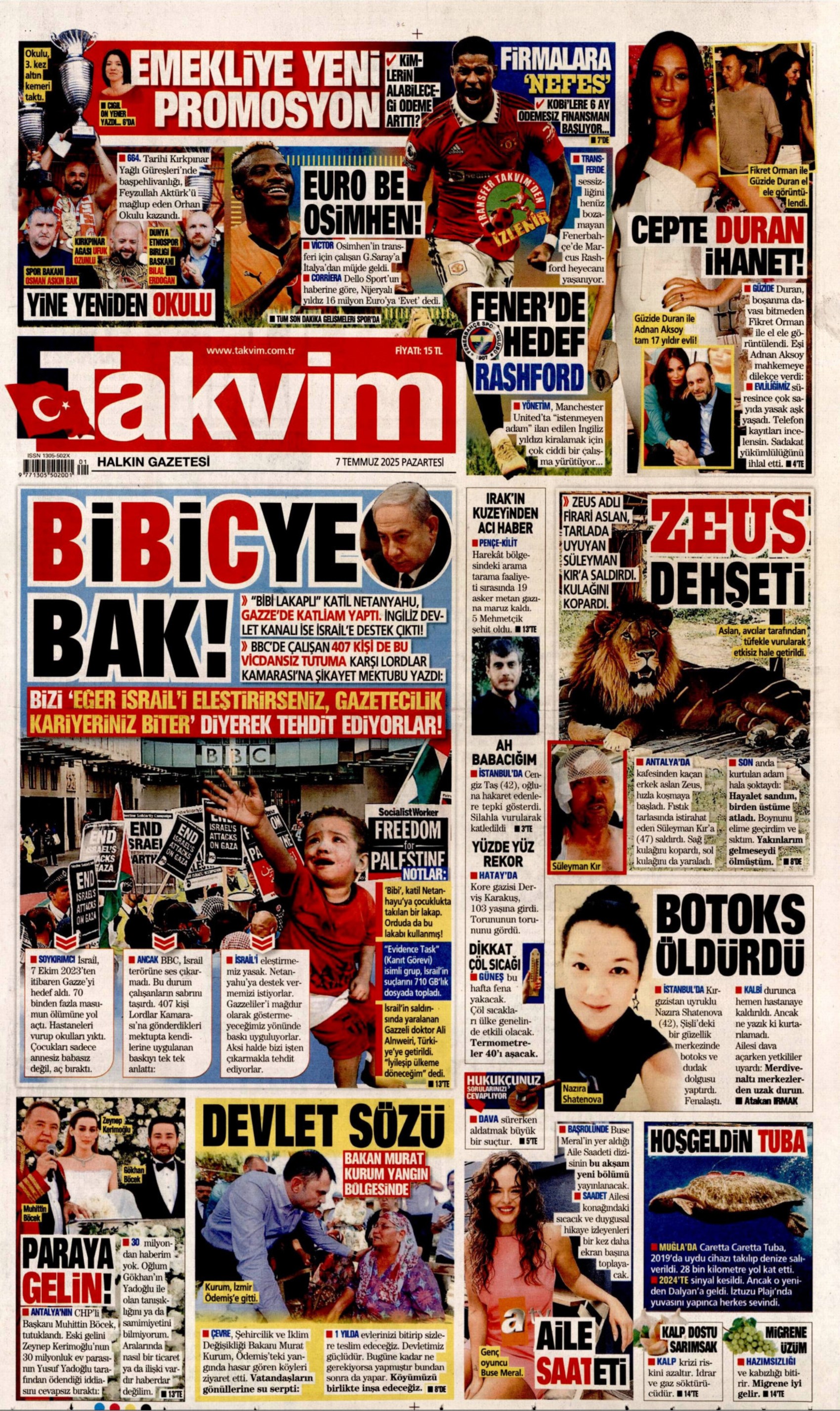 7 Temmuz 2025 gazete manşetleri