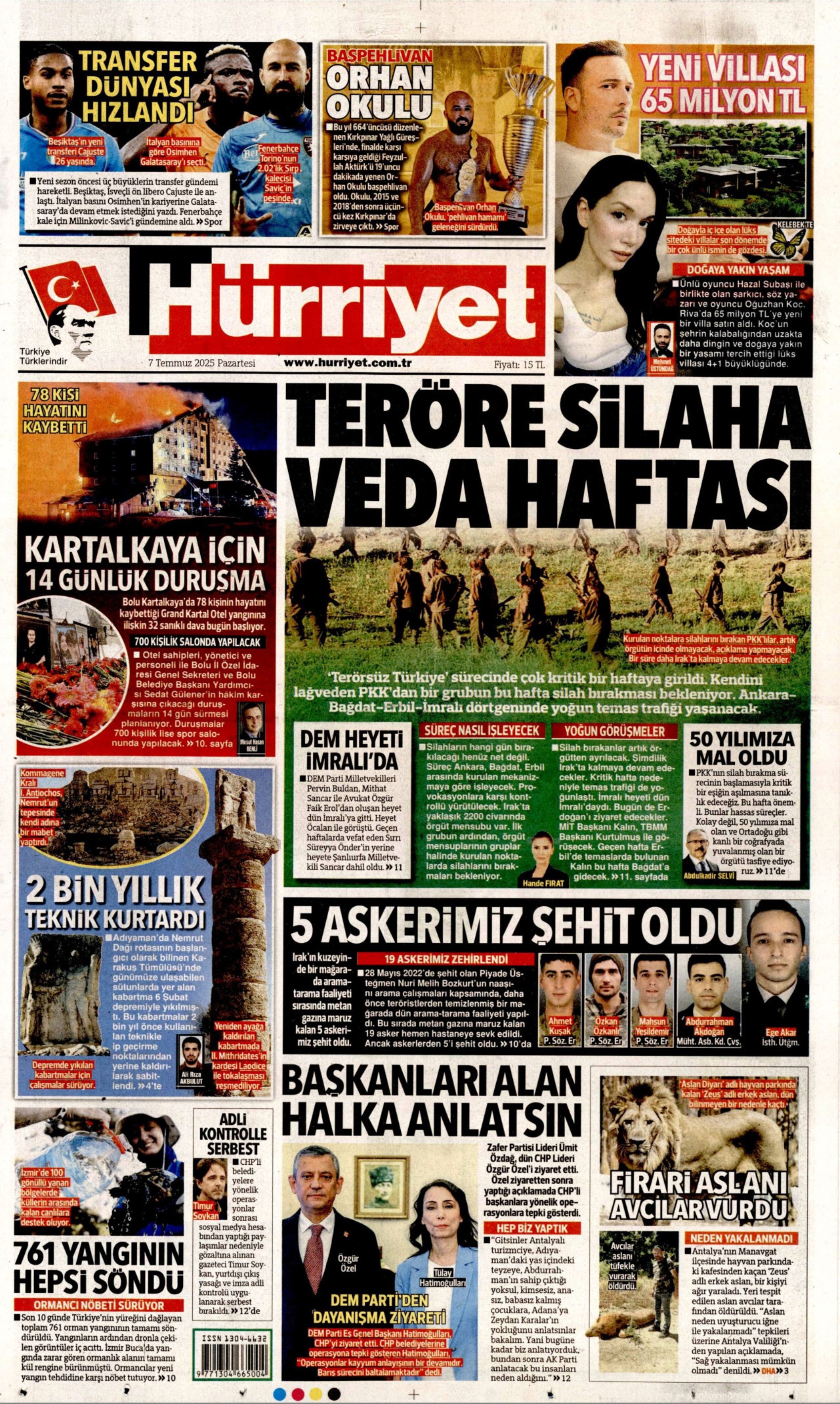 7 Temmuz 2025 gazete manşetleri