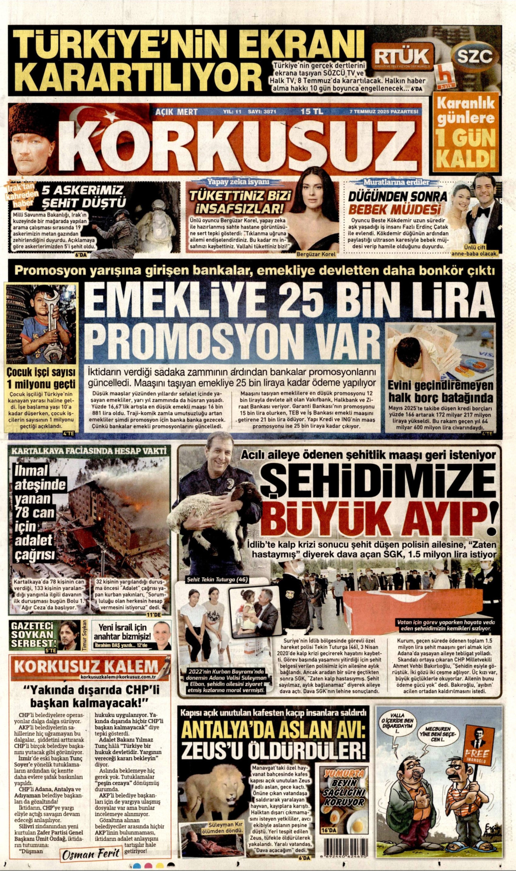 7 Temmuz 2025 gazete manşetleri