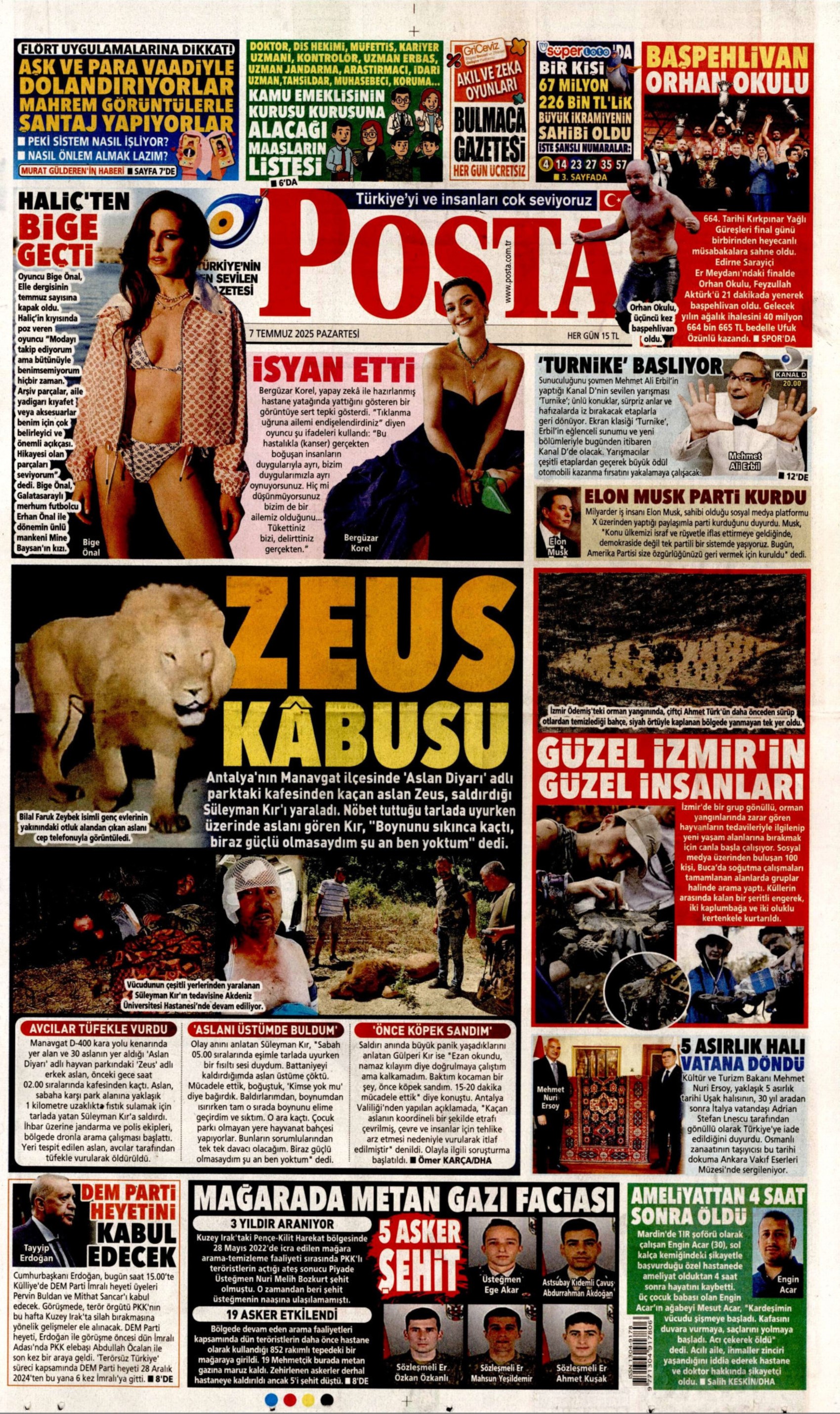 7 Temmuz 2025 gazete manşetleri