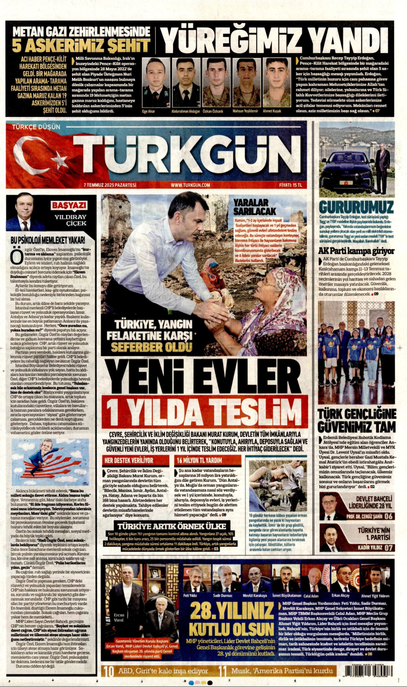 7 Temmuz 2025 gazete manşetleri