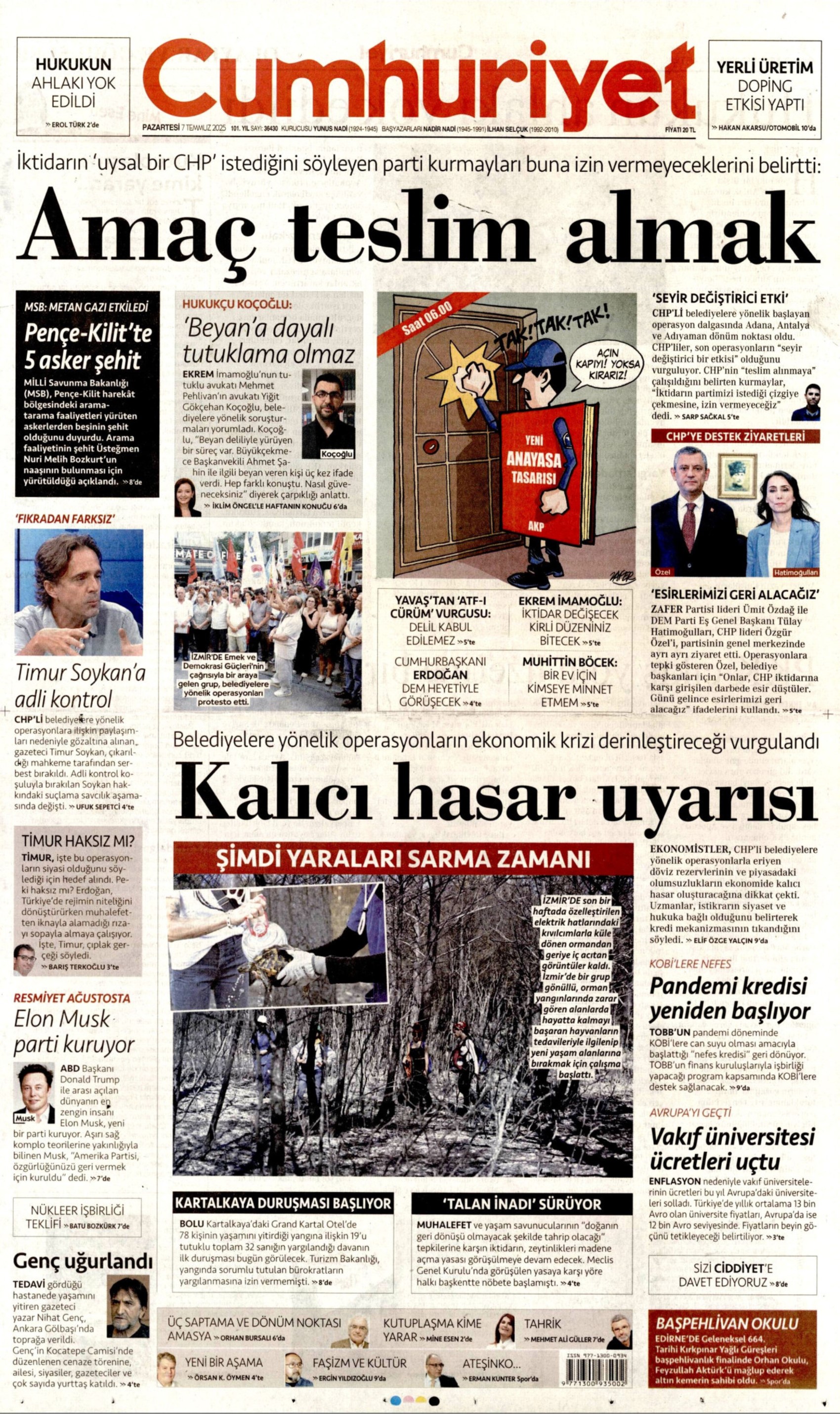 7 Temmuz 2025 gazete manşetleri