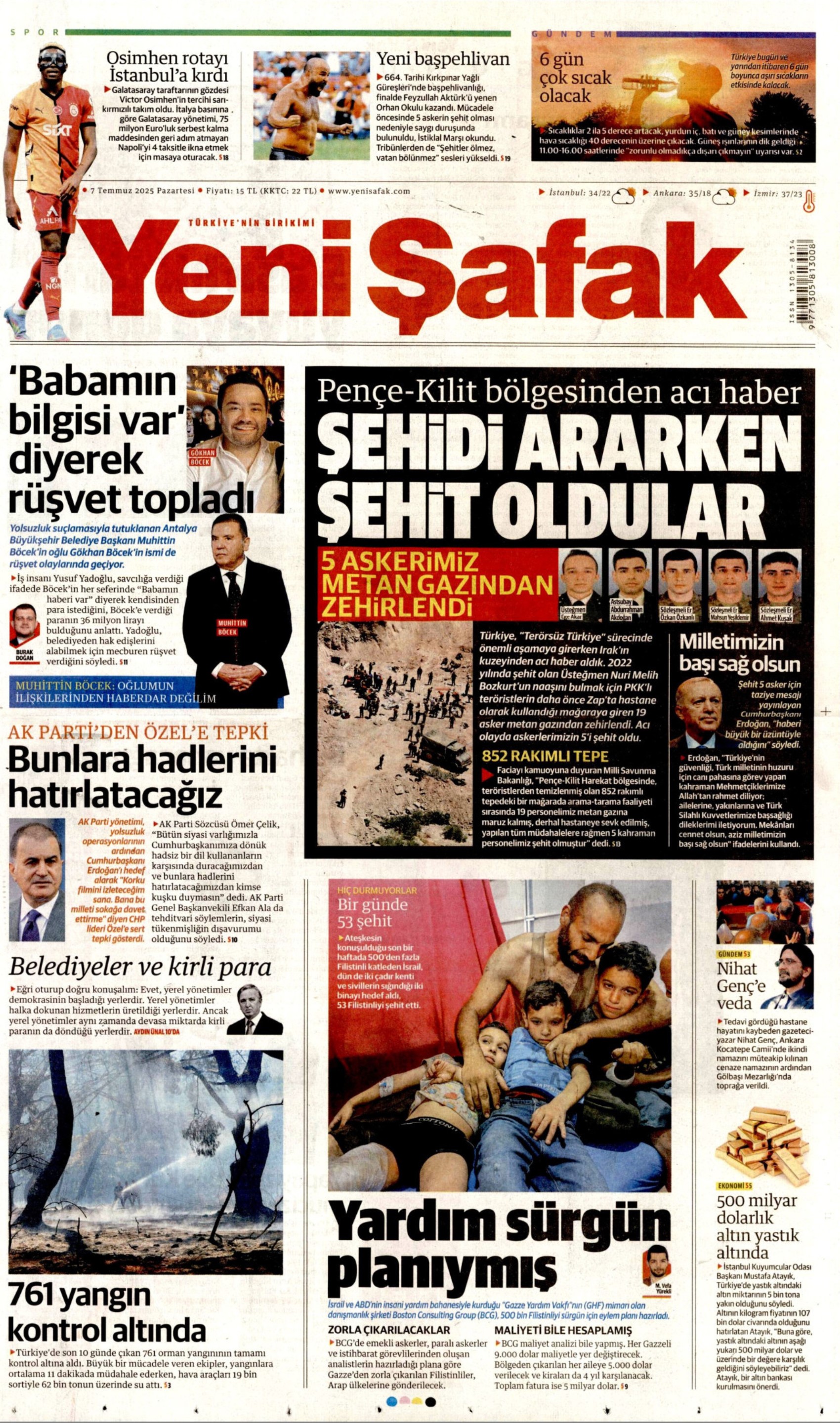7 Temmuz 2025 gazete manşetleri
