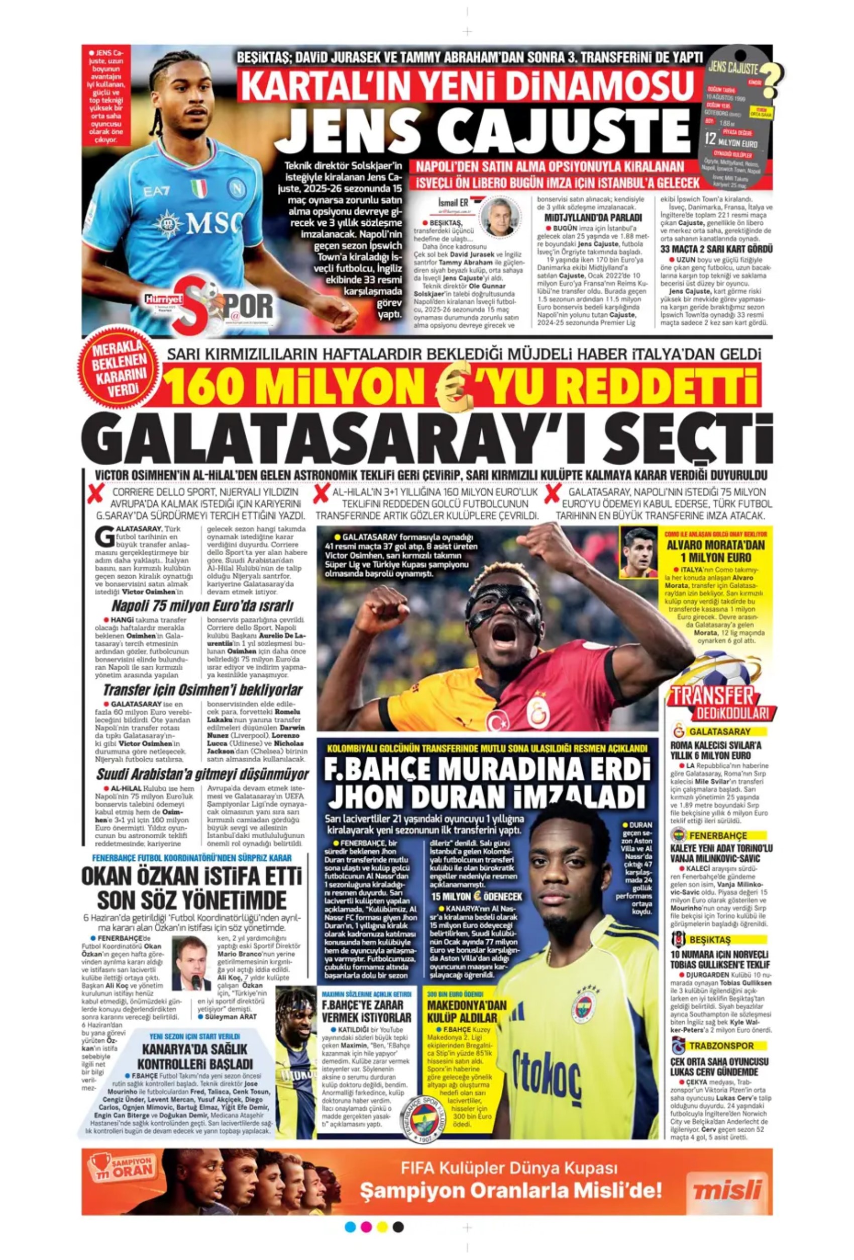 Sporda günün manşetleri: Victor Osimhen kararını verdi! Galatasaray'da kalacak mı?