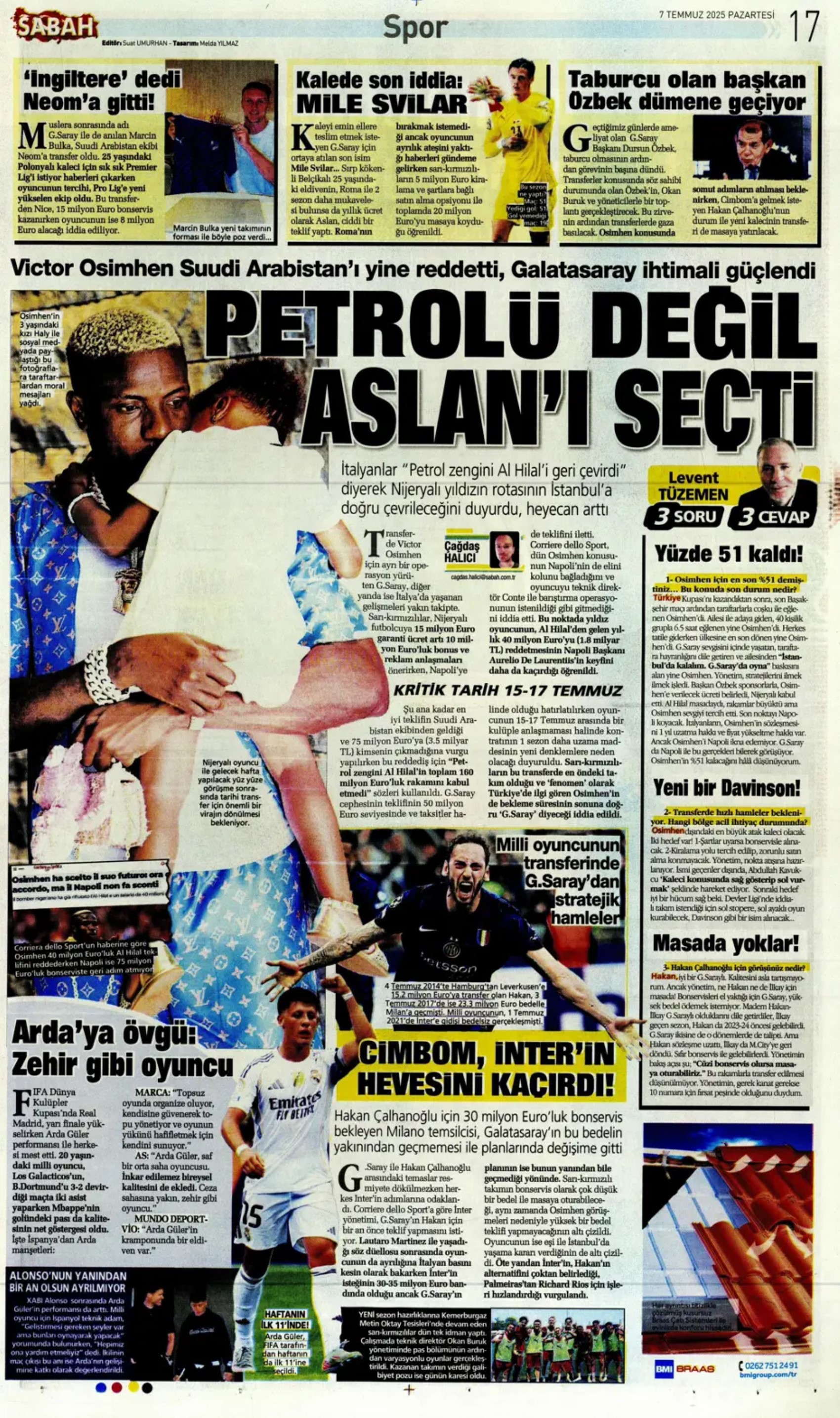 Sporda günün manşetleri: Victor Osimhen kararını verdi! Galatasaray'da kalacak mı?