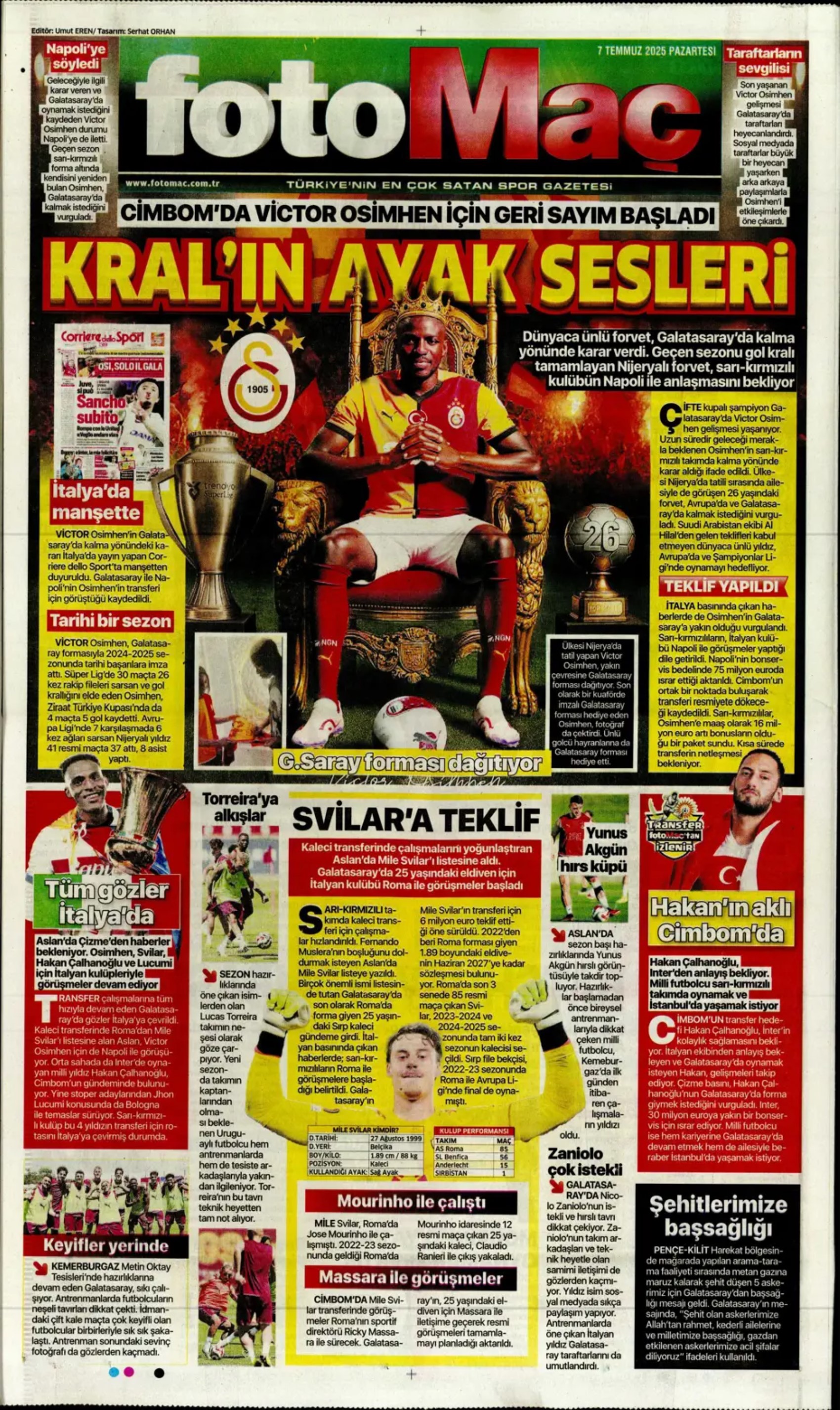 Sporda günün manşetleri: Victor Osimhen kararını verdi! Galatasaray'da kalacak mı?