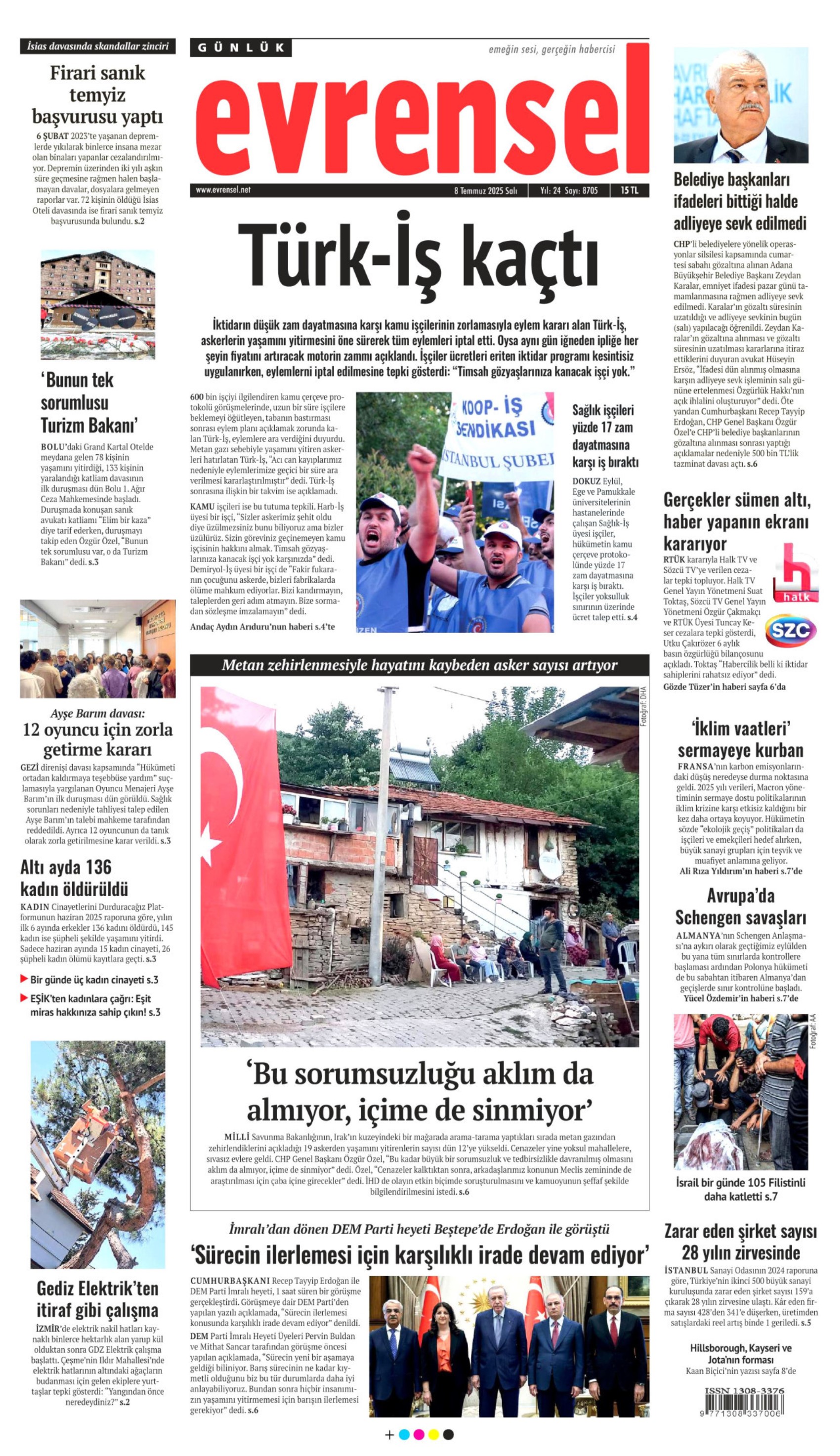 8 Temmuz 2025 gazete manşetleri: Gazeteler, Erdoğan-DEM Parti görüşmesini nasıl gördü?