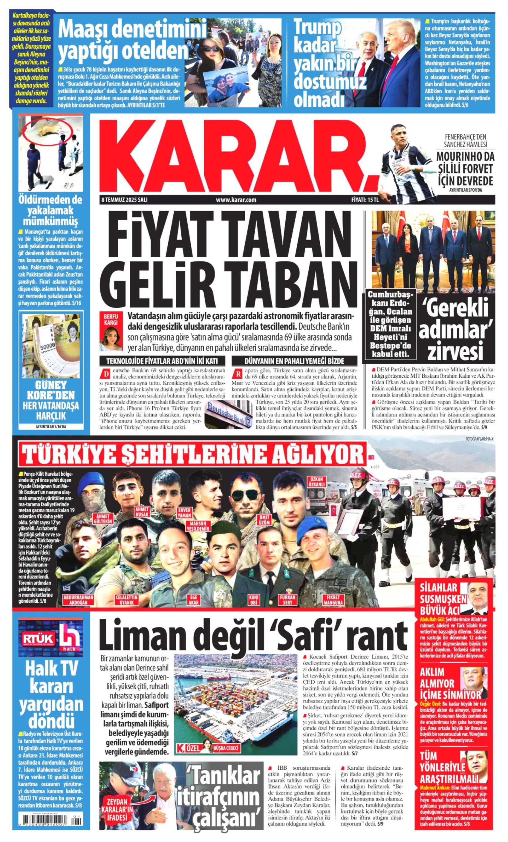 8 Temmuz 2025 gazete manşetleri: Gazeteler, Erdoğan-DEM Parti görüşmesini nasıl gördü?