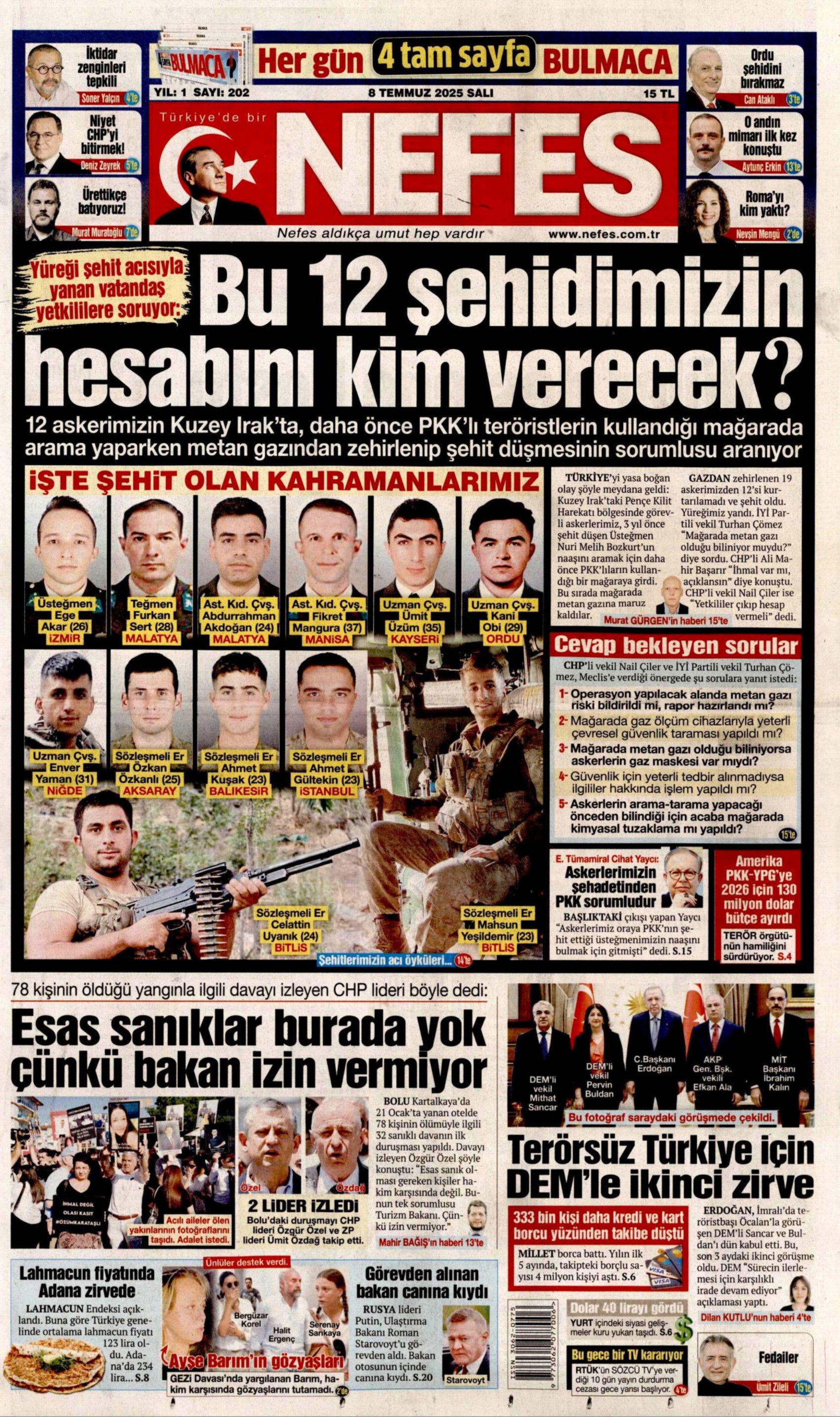 8 Temmuz 2025 gazete manşetleri: Gazeteler, Erdoğan-DEM Parti görüşmesini nasıl gördü?