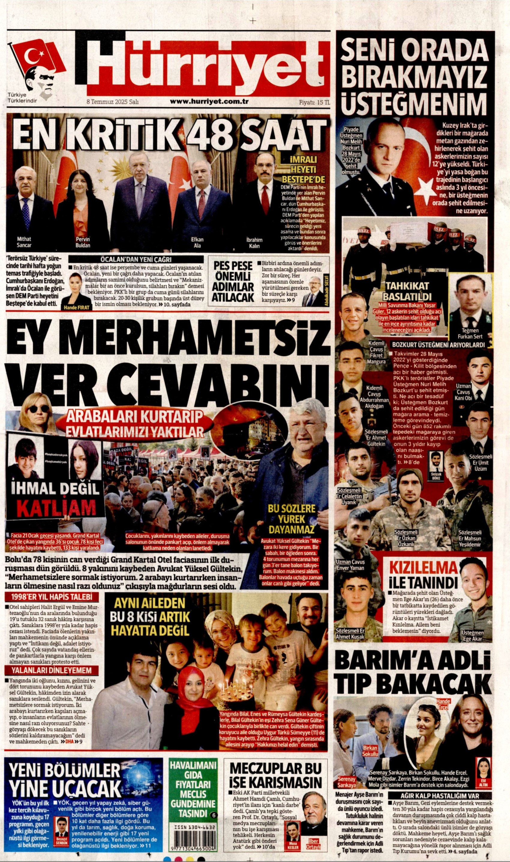 8 Temmuz 2025 gazete manşetleri: Gazeteler, Erdoğan-DEM Parti görüşmesini nasıl gördü?