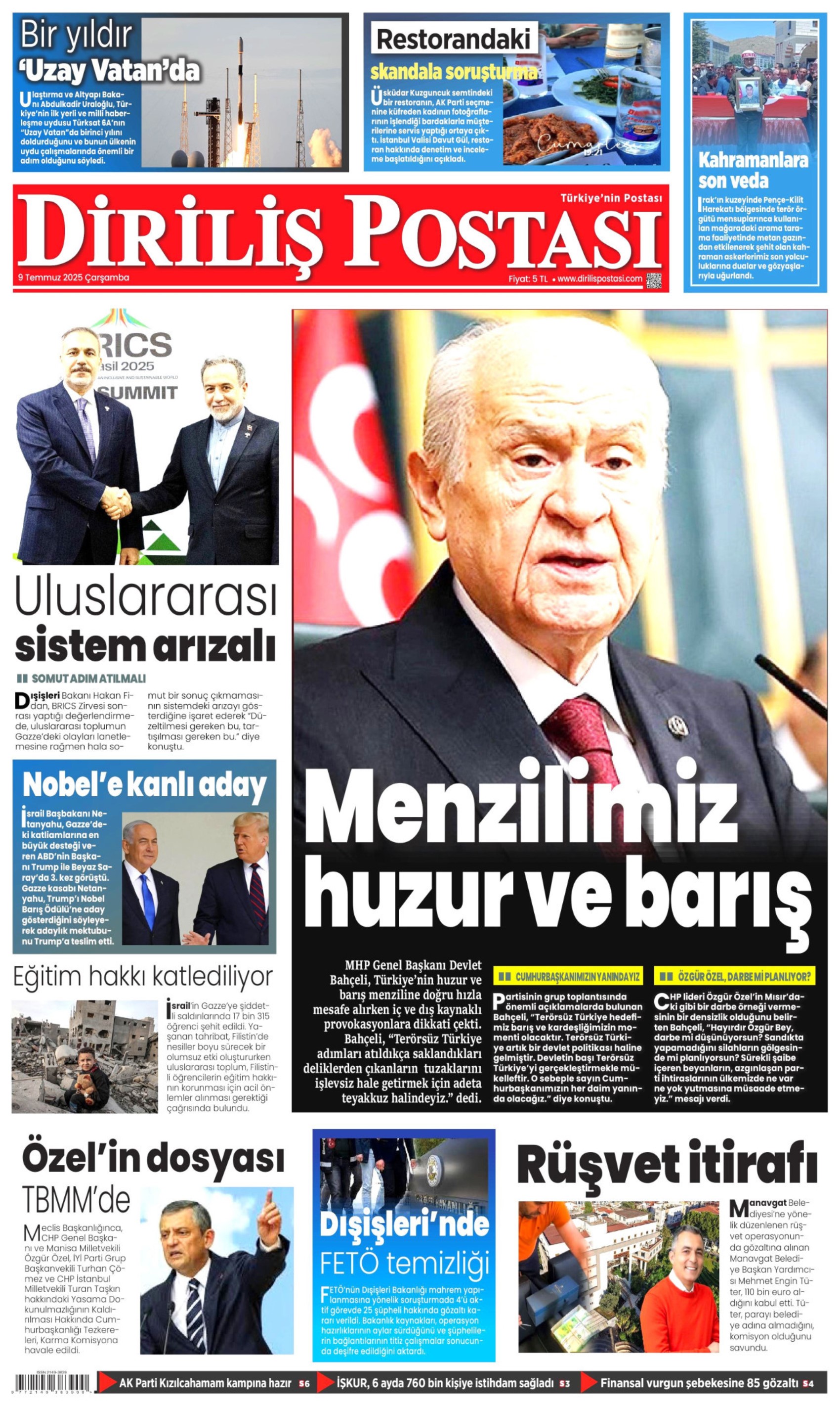 Canlı yayın talebine destek vermişti: Gazeteler Bahçeli ve Özel'in karşılıklı açıklamalarını nasıl gördü? (9 Temmuz 2025 gazete manşetleri)